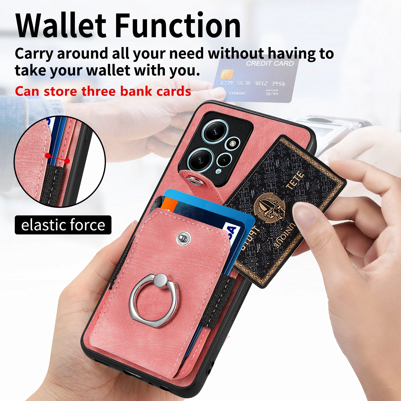 D2 For Xiaomi Redmi Note 12 4G Case Leather Coated TPU Phone Cover with Card Slots