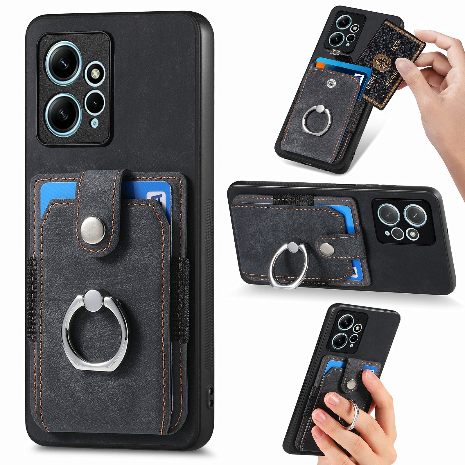 D2 For Xiaomi Redmi Note 12 4G Case Leather Coated TPU Phone Cover with Card Slots