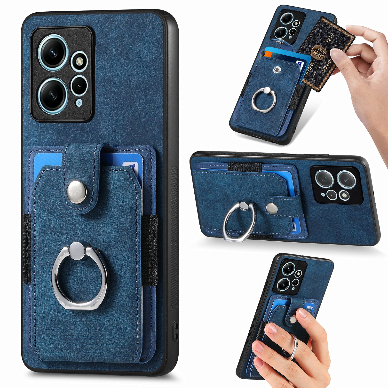 D2 For Xiaomi Redmi Note 12 4G Case Leather Coated TPU Phone Cover with Card Slots