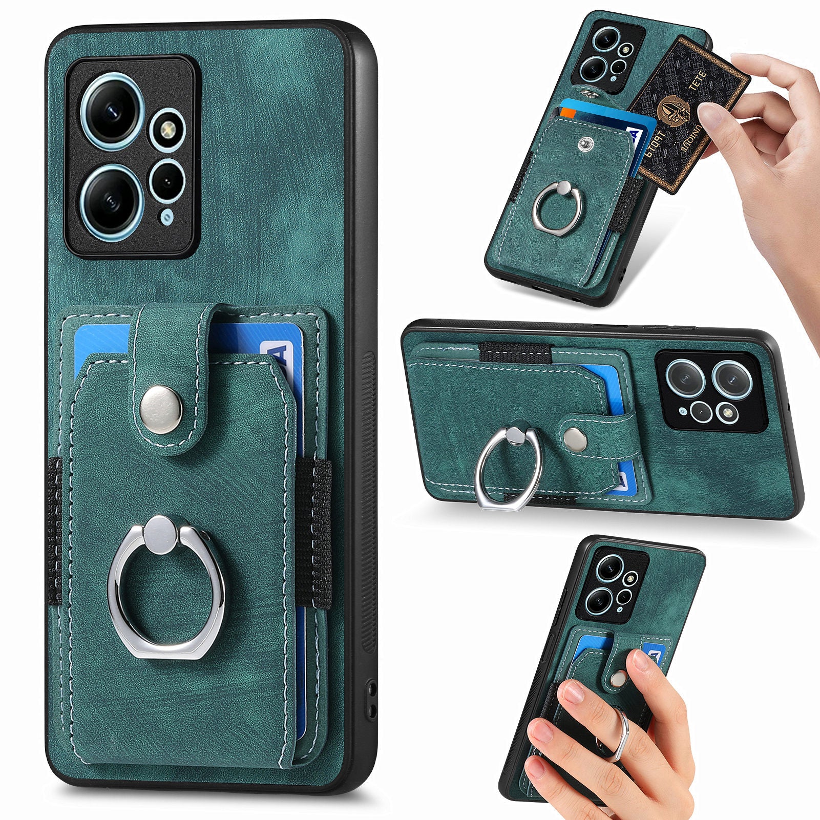 D2 For Xiaomi Redmi Note 12 4G Case Leather Coated TPU Phone Cover with Card Slots