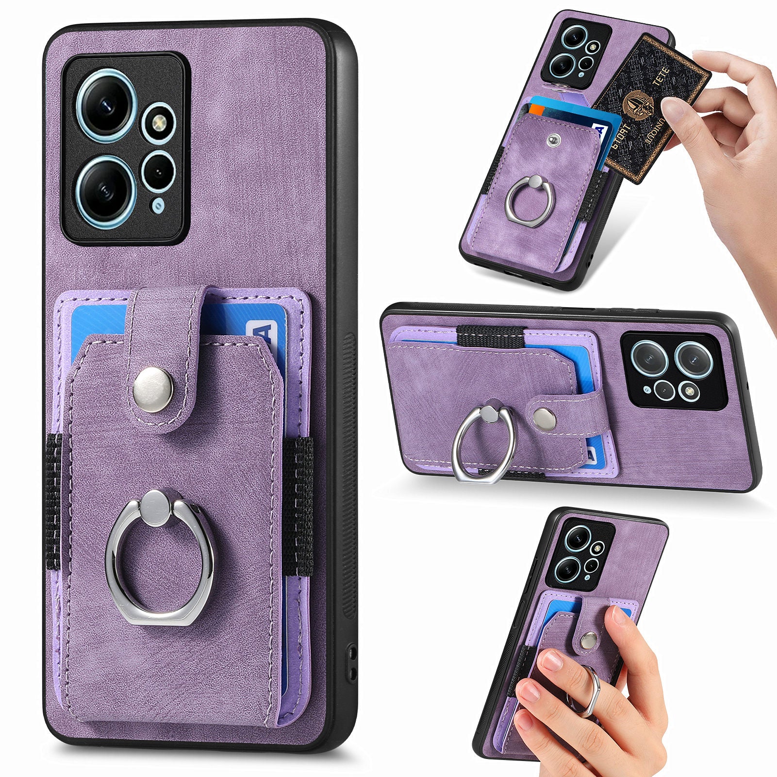 D2 For Xiaomi Redmi Note 12 4G Case Leather Coated TPU Phone Cover with Card Slots