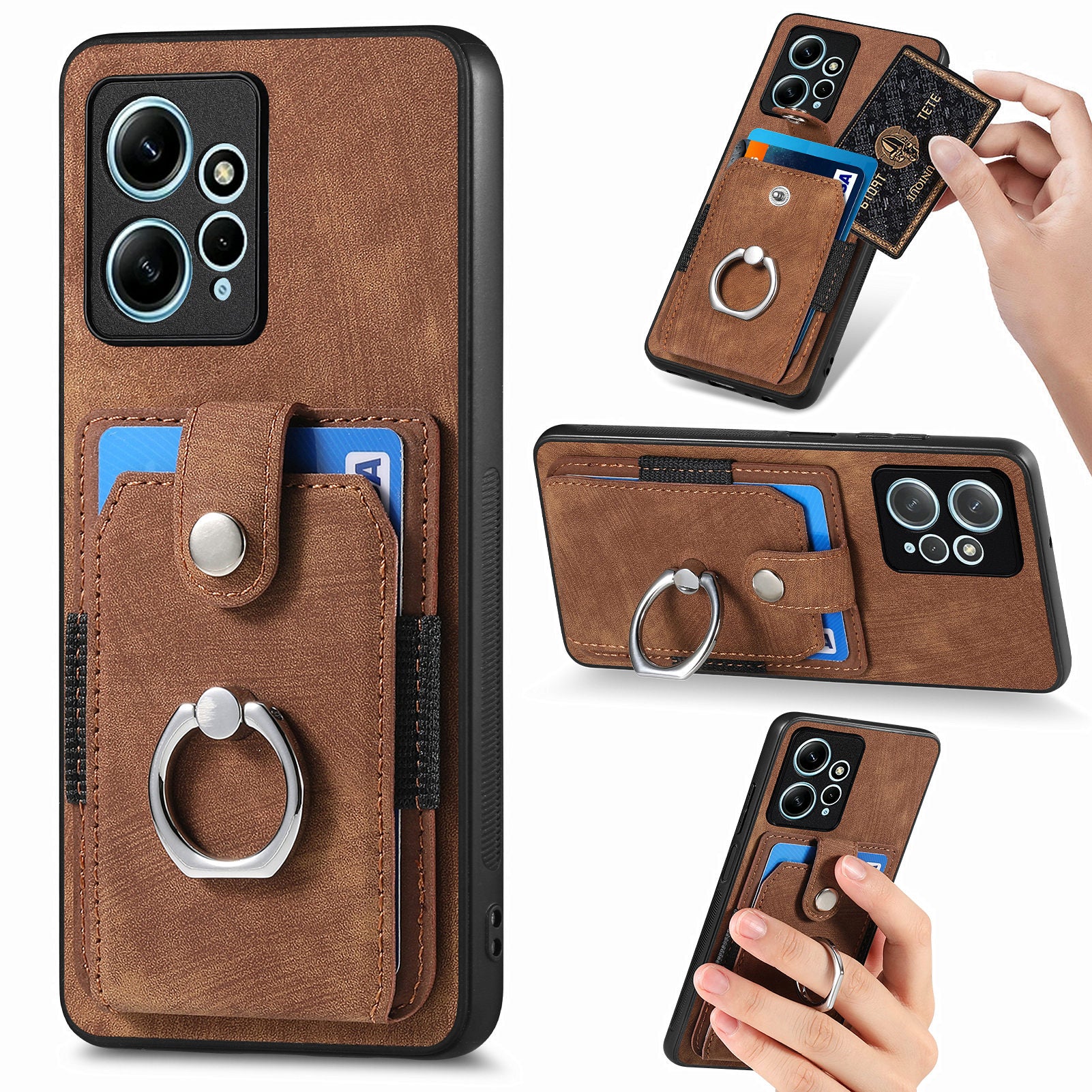 D2 For Xiaomi Redmi Note 12 4G Case Leather Coated TPU Phone Cover with Card Slots