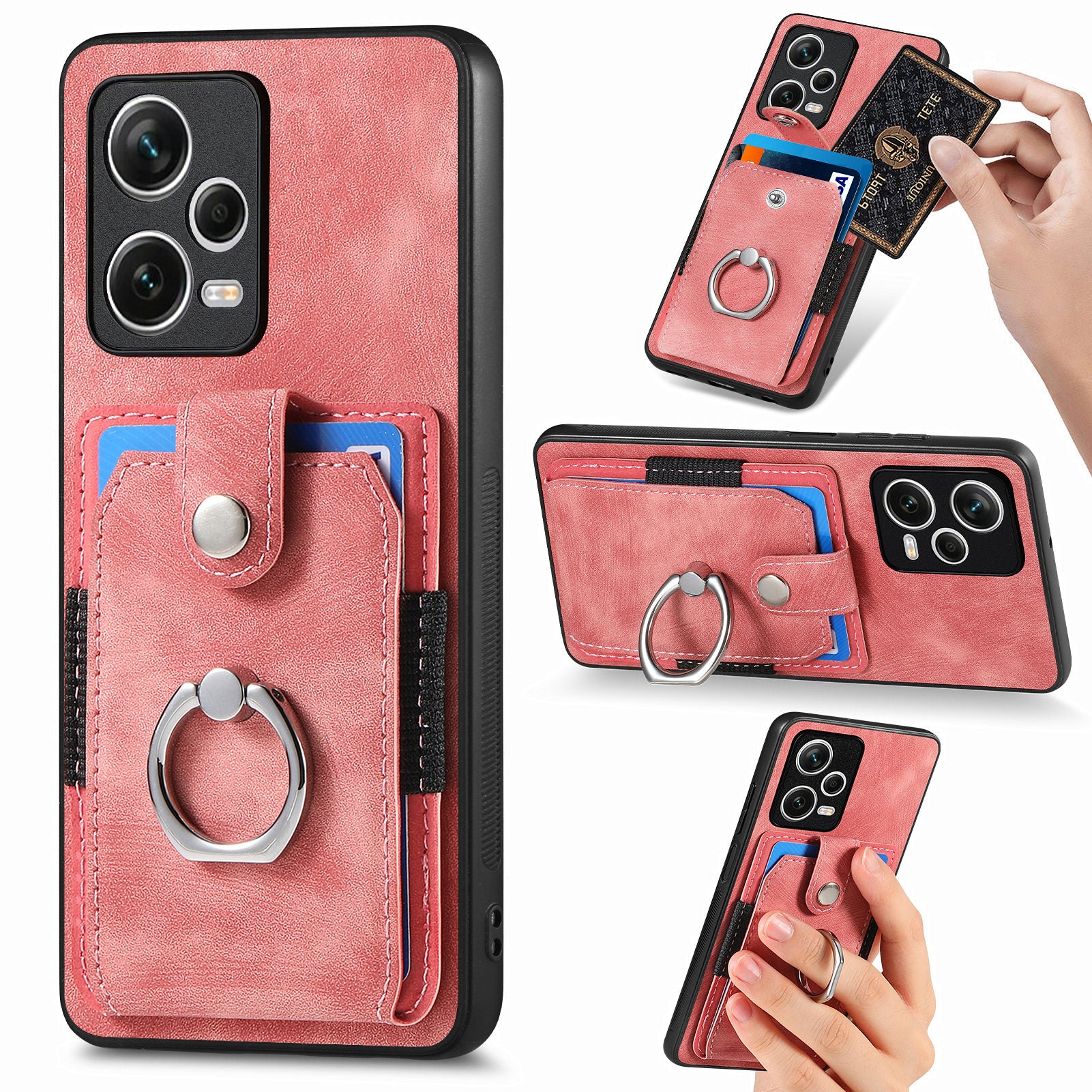 D2 For Xiaomi Redmi Note 12 Pro+ 5G Case Card Slots Leather+TPU Retro Phone Cover with Kickstand