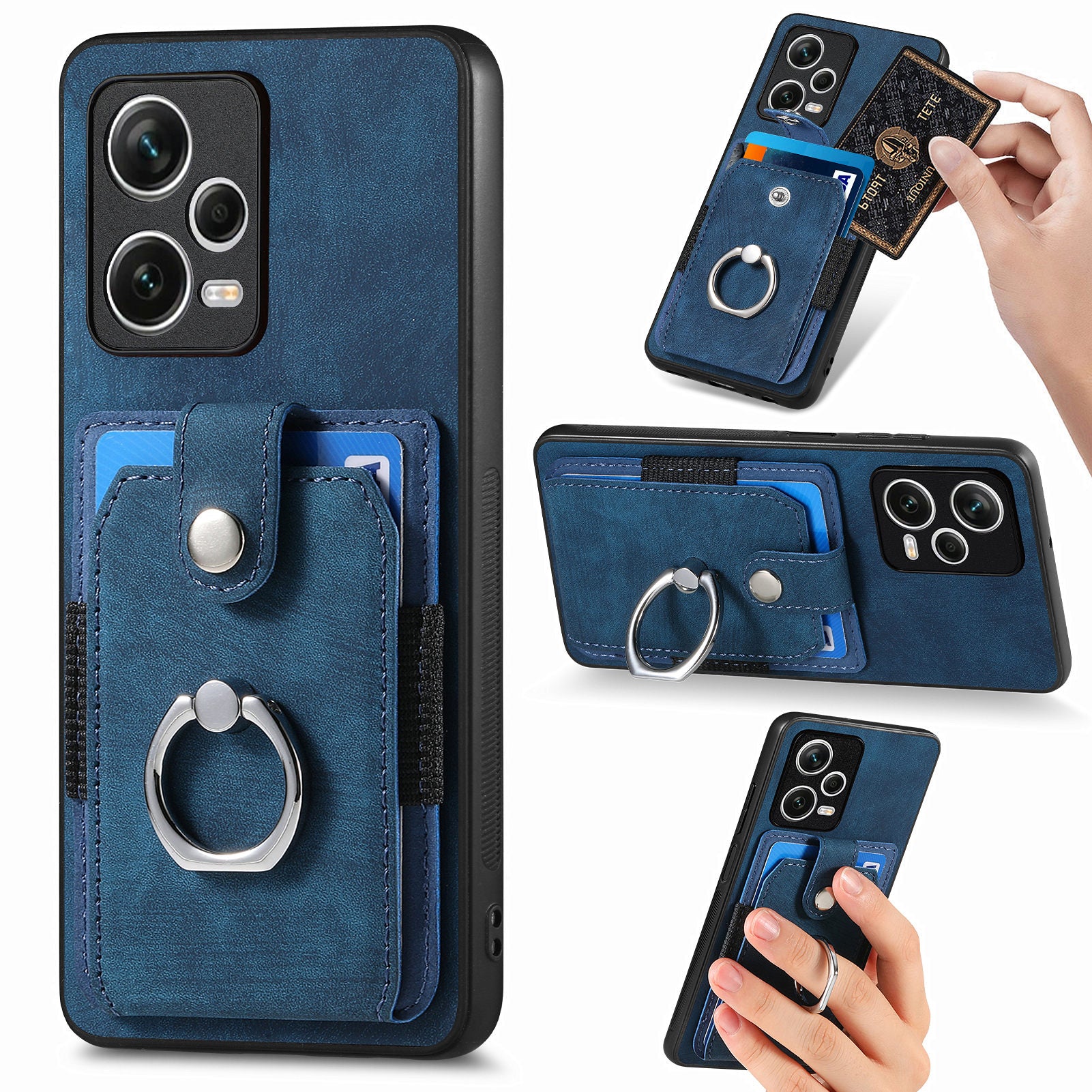 D2 For Xiaomi Redmi Note 12 Pro+ 5G Case Card Slots Leather+TPU Retro Phone Cover with Kickstand