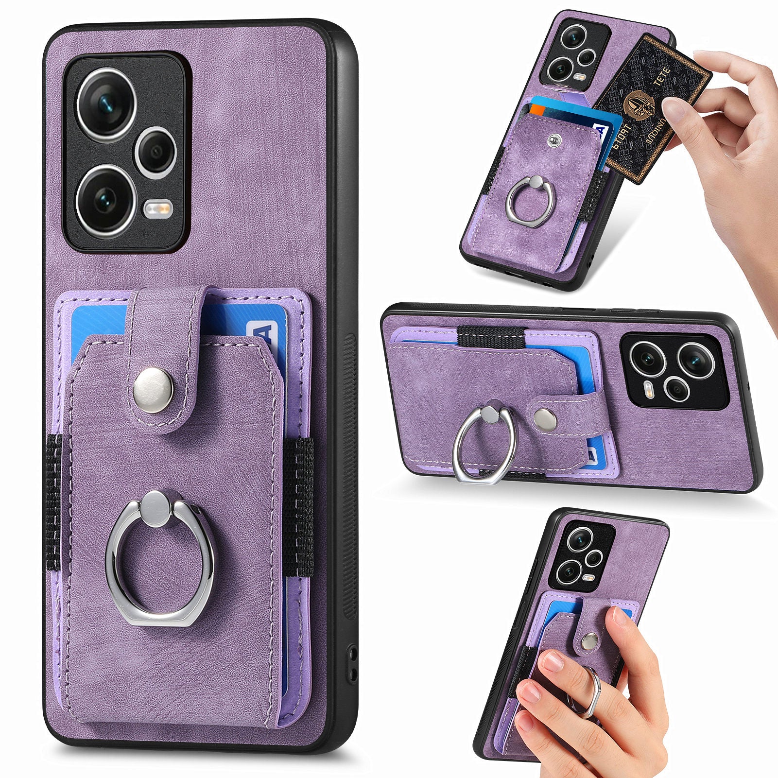 D2 For Xiaomi Redmi Note 12 Pro+ 5G Case Card Slots Leather+TPU Retro Phone Cover with Kickstand