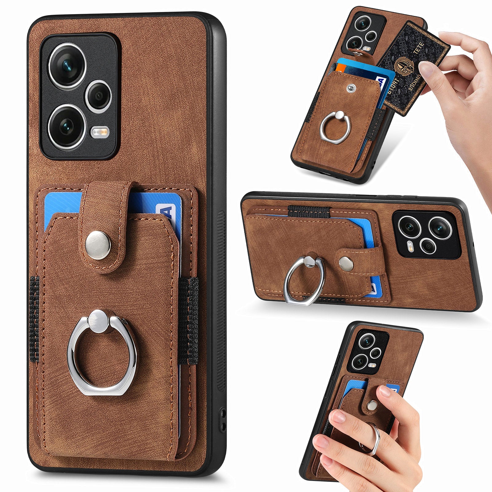 D2 For Xiaomi Redmi Note 12 Pro+ 5G Case Card Slots Leather+TPU Retro Phone Cover with Kickstand