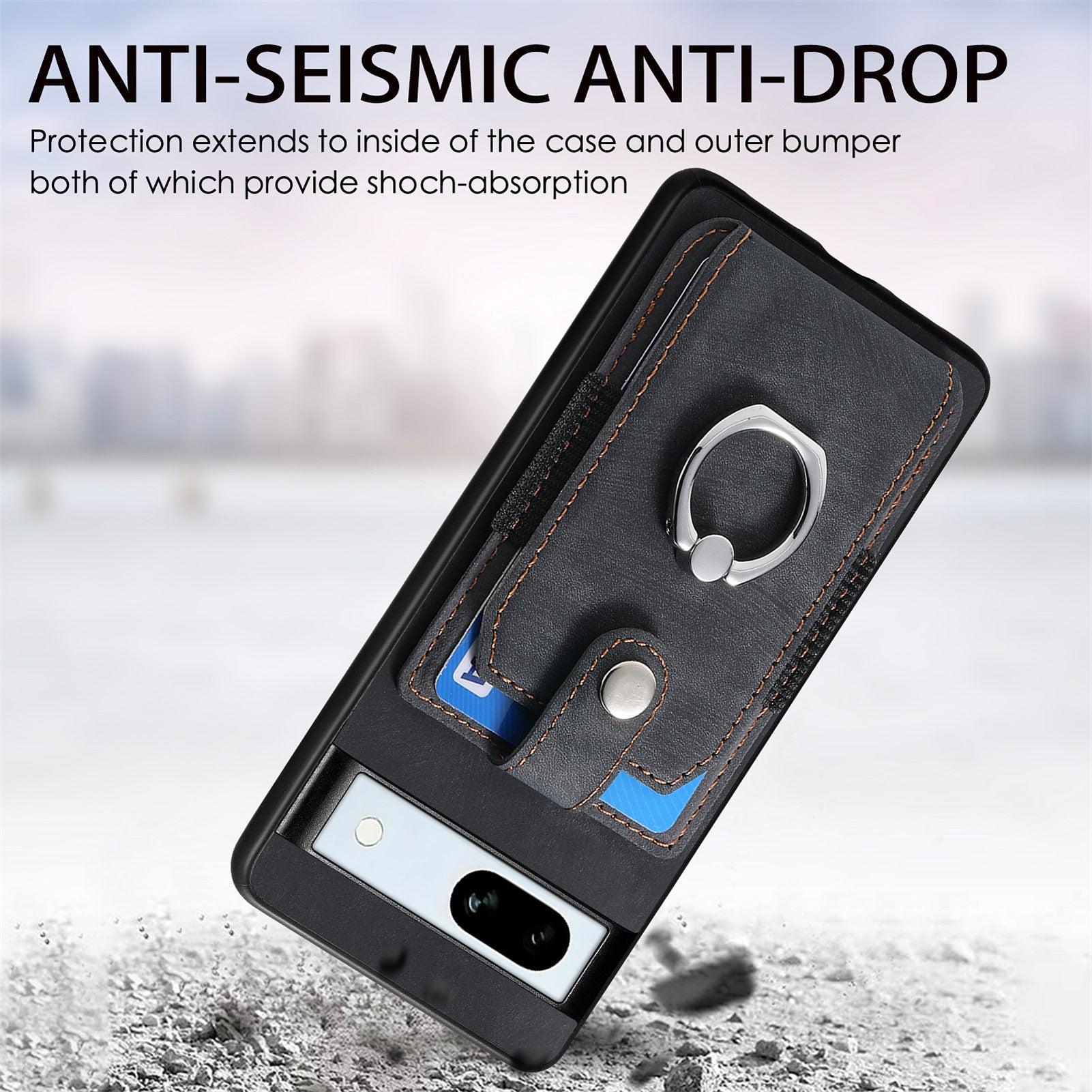 D2 For Google Pixel 7a Case with Card Holder Ring Kickstand Leather Coated TPU Phone Cover