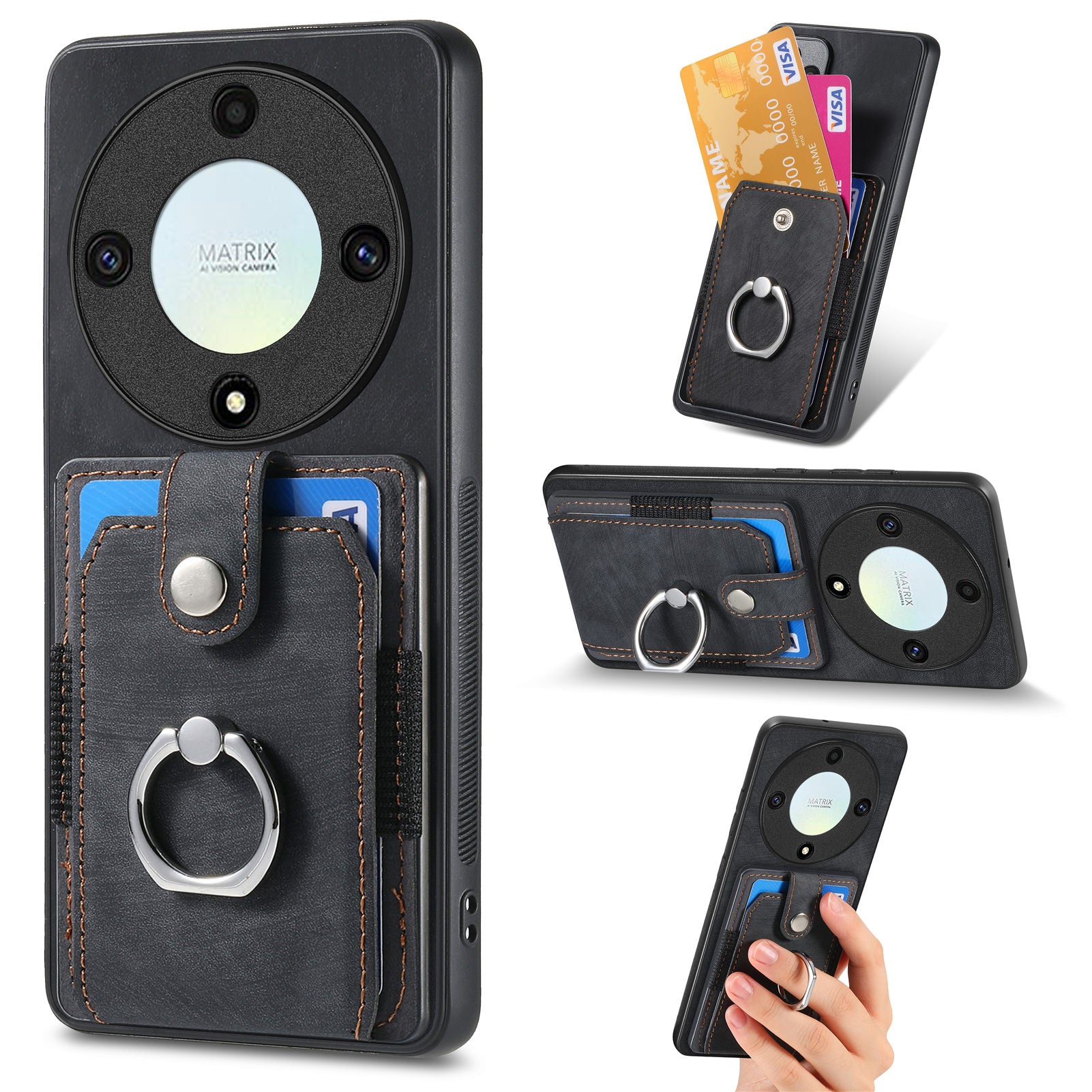 D2 For Honor X40 5G / X9a 5G / Magic5 Lite 5G Case Card Holder Kickstand Leather+TPU Cover