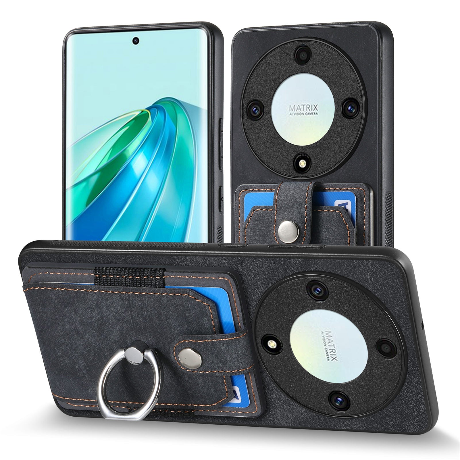 D2 For Honor X40 5G / X9a 5G / Magic5 Lite 5G Case Card Holder Kickstand Leather+TPU Cover
