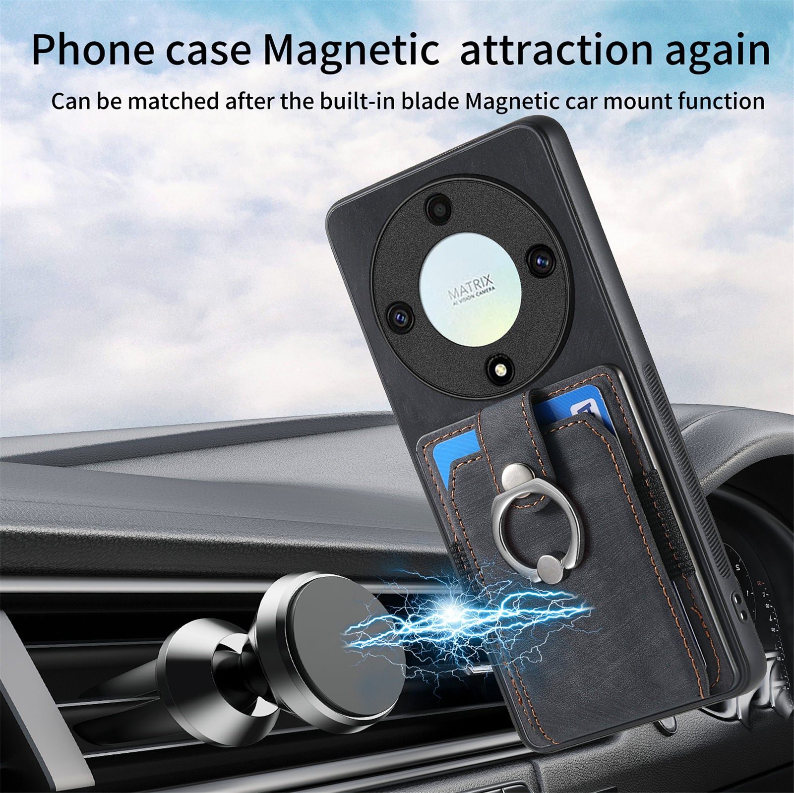 D2 For Honor X40 5G / X9a 5G / Magic5 Lite 5G Case Card Holder Kickstand Leather+TPU Cover