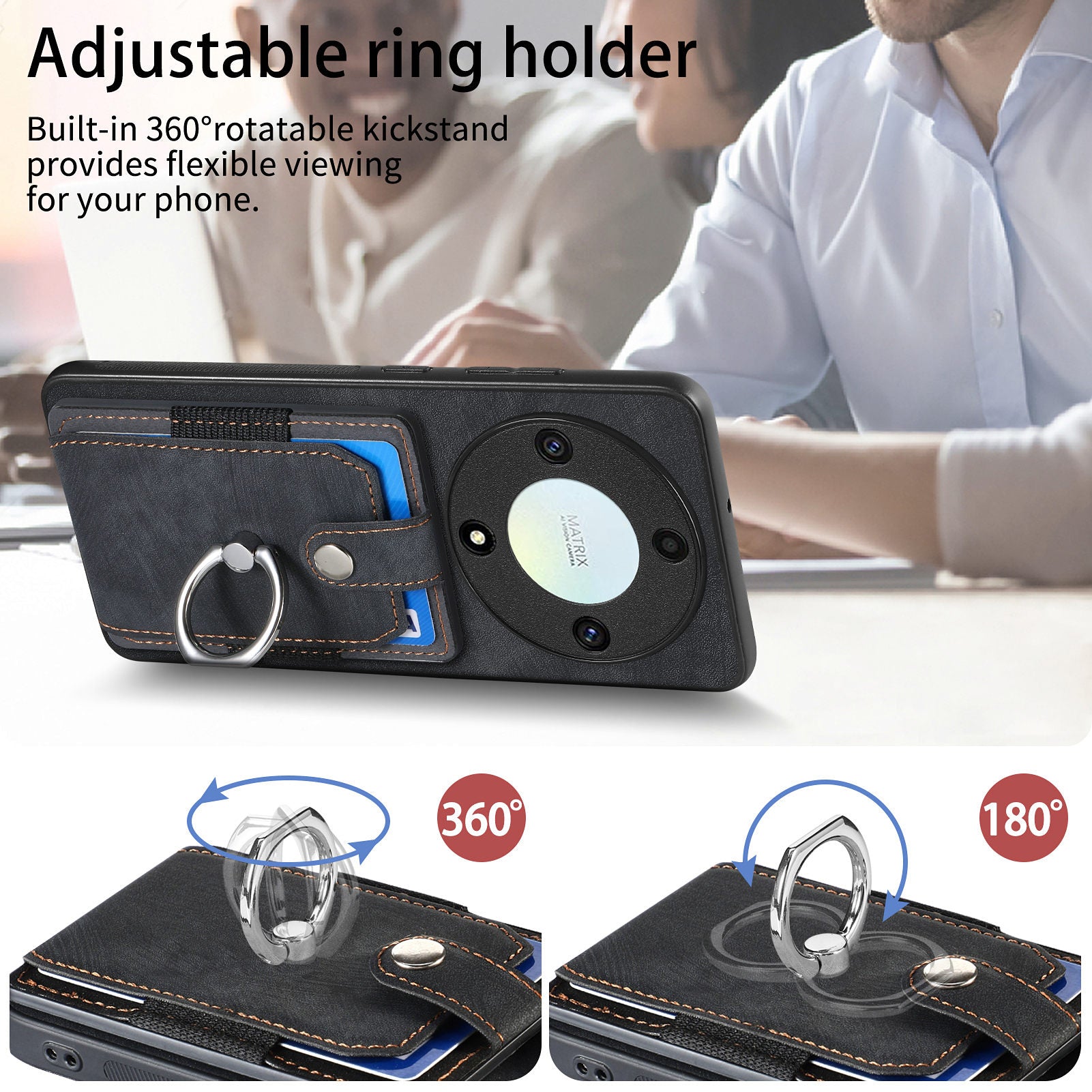 D2 For Honor X40 5G / X9a 5G / Magic5 Lite 5G Case Card Holder Kickstand Leather+TPU Cover