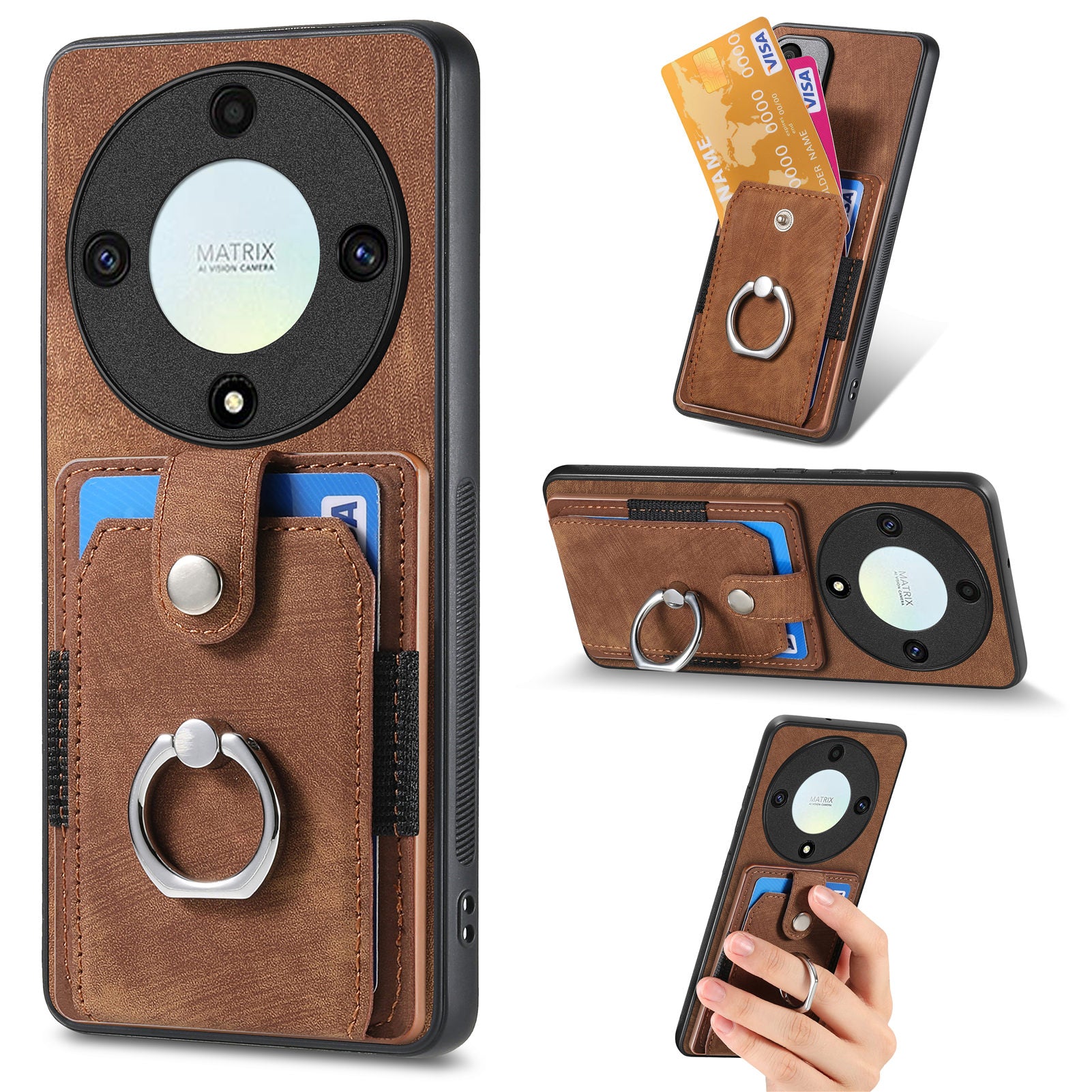 D2 For Honor X40 5G / X9a 5G / Magic5 Lite 5G Case Card Holder Kickstand Leather+TPU Cover