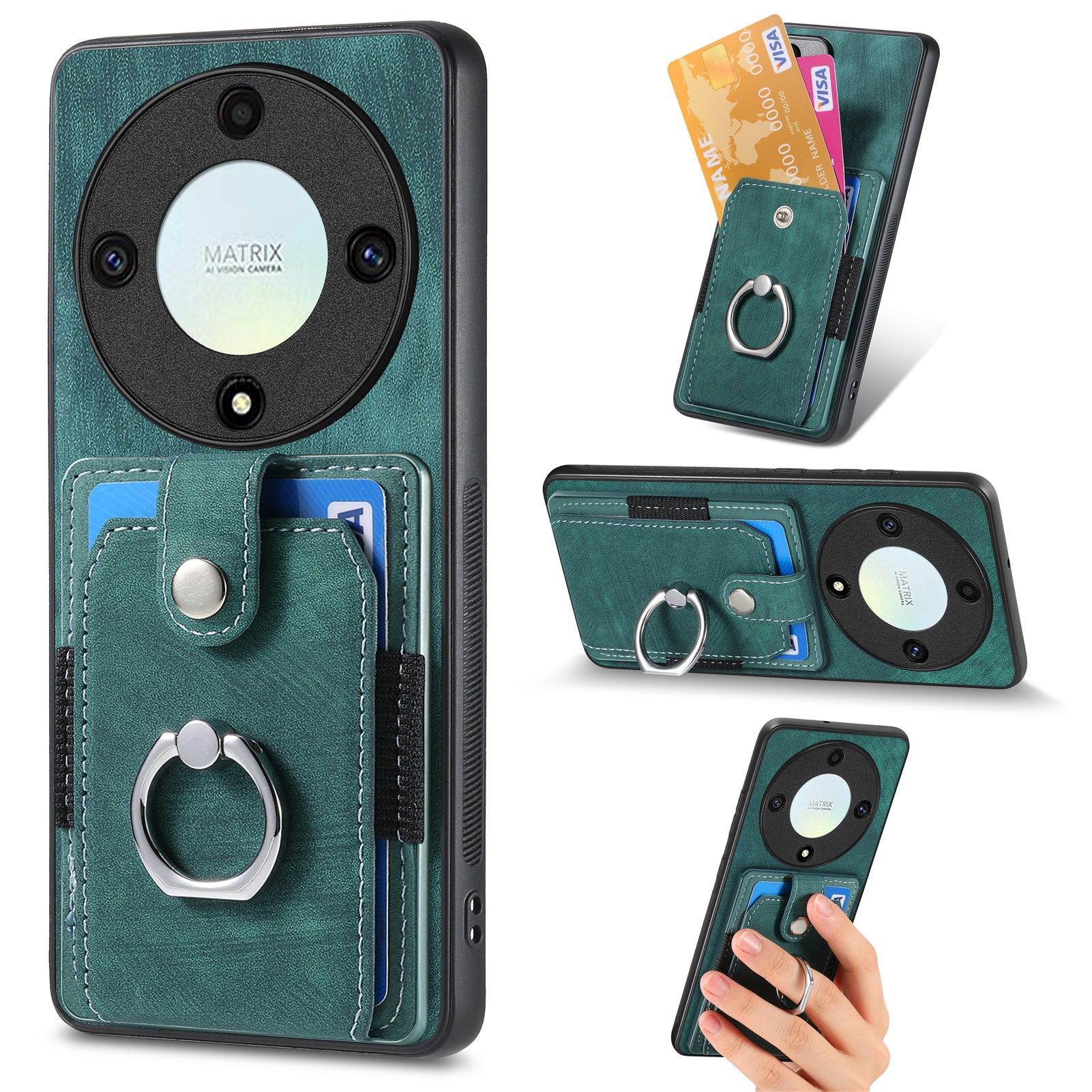D2 For Honor X40 5G / X9a 5G / Magic5 Lite 5G Case Card Holder Kickstand Leather+TPU Cover