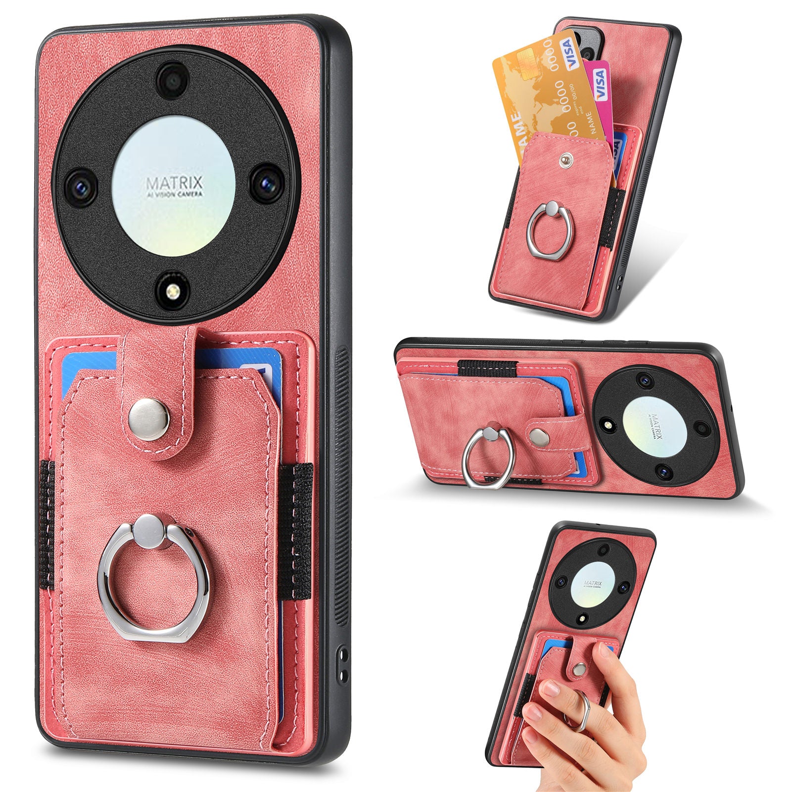D2 For Honor X40 5G / X9a 5G / Magic5 Lite 5G Case Card Holder Kickstand Leather+TPU Cover