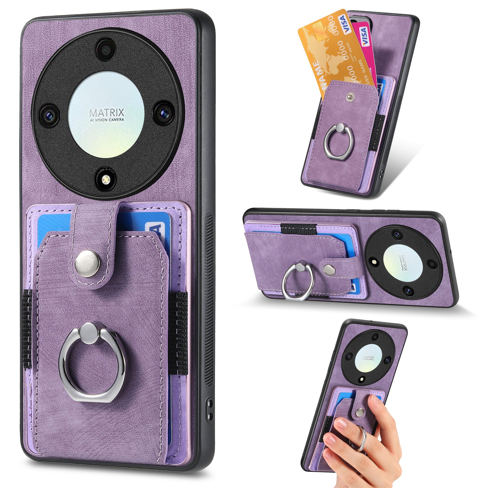 D2 For Honor X40 5G / X9a 5G / Magic5 Lite 5G Case Card Holder Kickstand Leather+TPU Cover