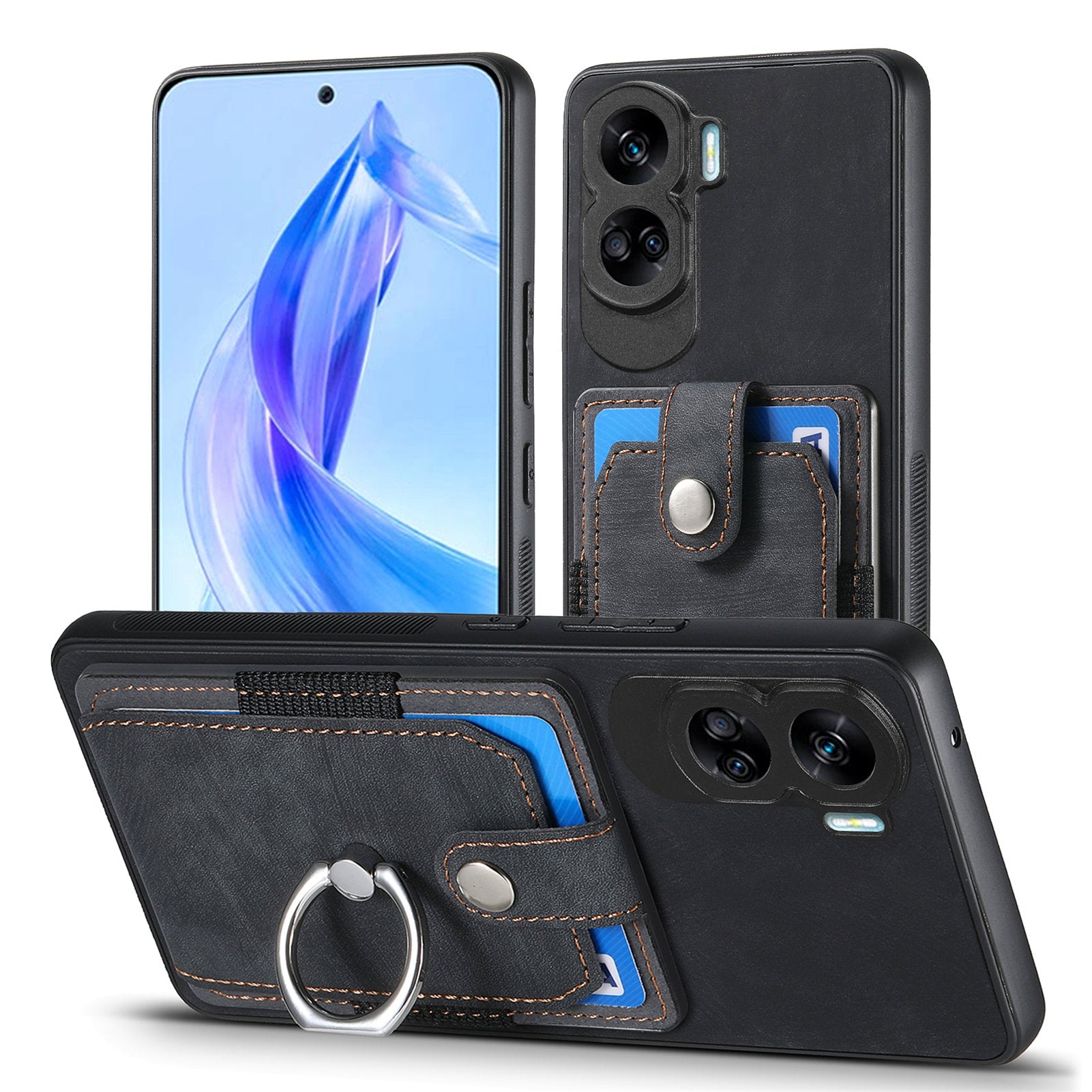 D2 For Honor X50i 5G / 90 Lite 5G Case Kickstand Anti-Drop Leather Coated TPU Shell