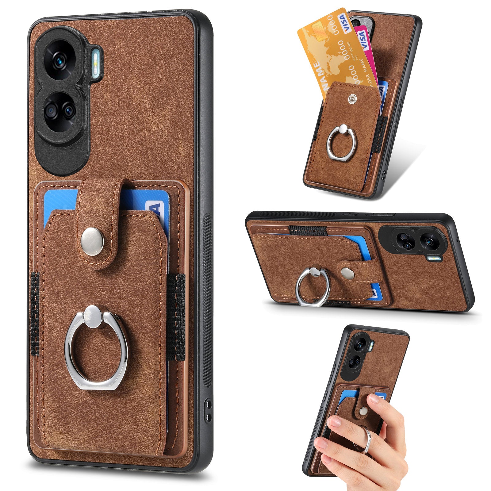 D2 For Honor X50i 5G / 90 Lite 5G Case Kickstand Anti-Drop Leather Coated TPU Shell