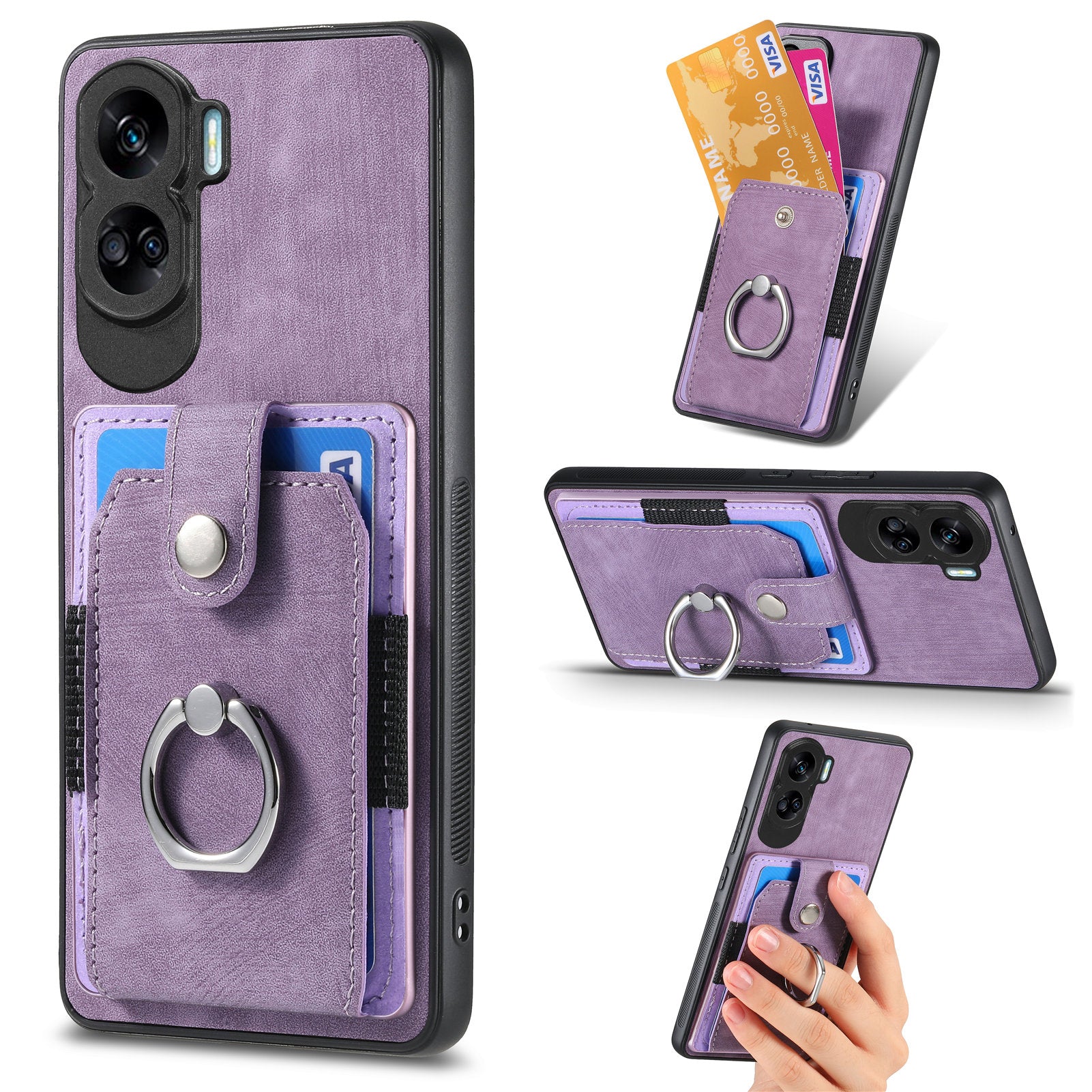 D2 For Honor X50i 5G / 90 Lite 5G Case Kickstand Anti-Drop Leather Coated TPU Shell