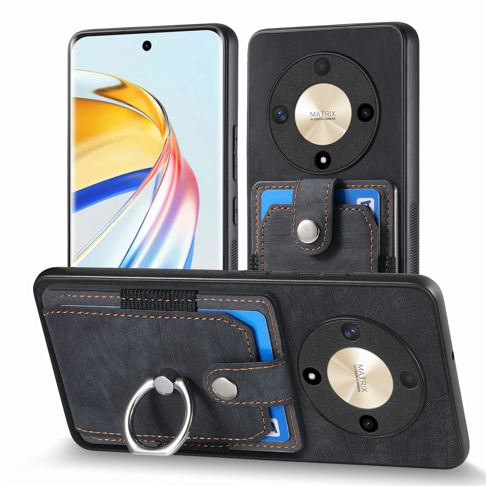 D2 For Honor X9b 5G / Magic6 Lite 5G Case Card Slots Retro PU Leather+TPU Kickstand Cover