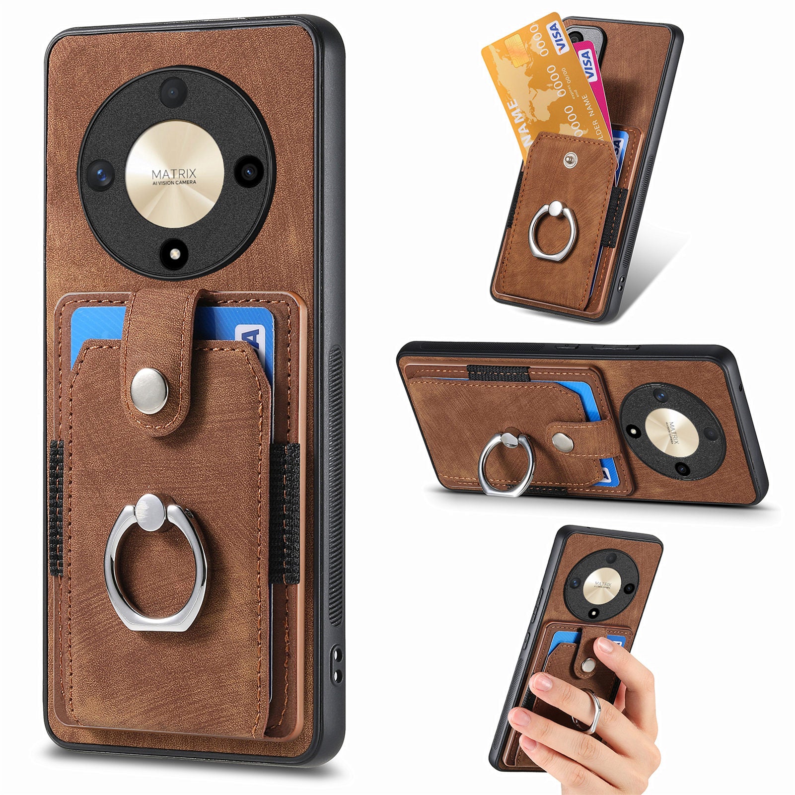 D2 For Honor X9b 5G / Magic6 Lite 5G Case Card Slots Retro PU Leather+TPU Kickstand Cover