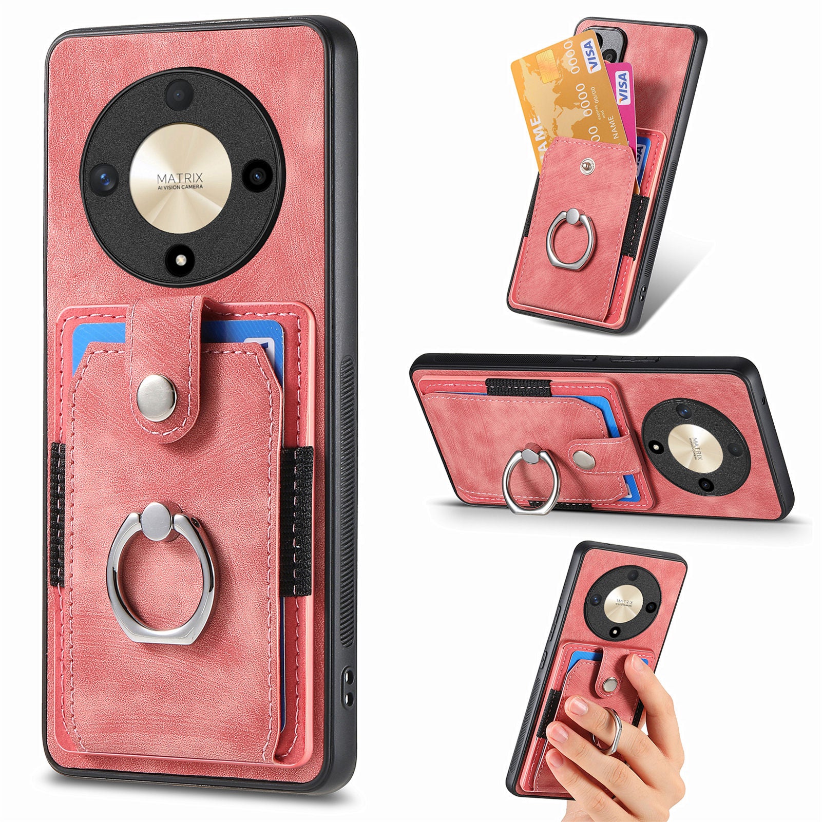 D2 For Honor X9b 5G / Magic6 Lite 5G Case Card Slots Retro PU Leather+TPU Kickstand Cover