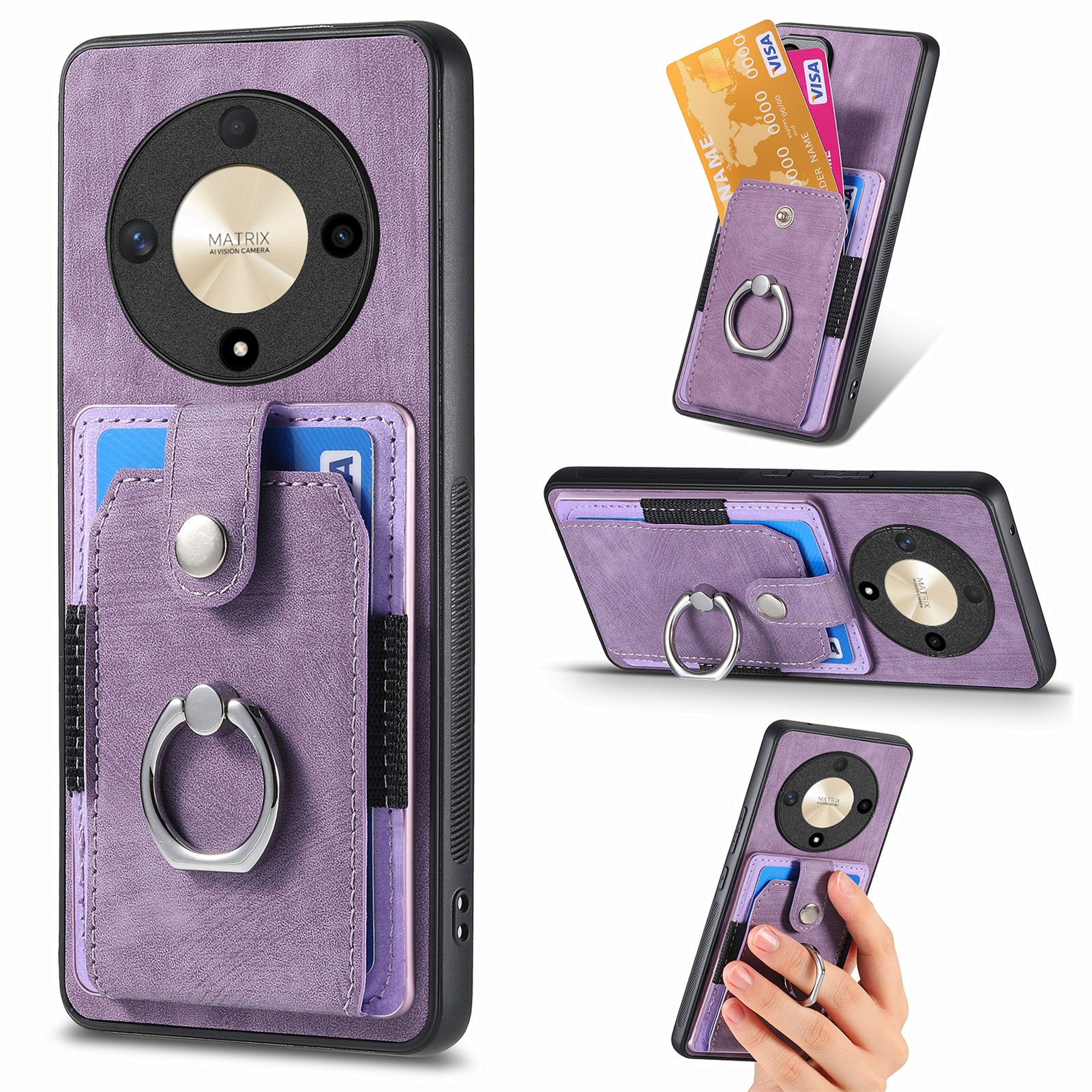 D2 For Honor X9b 5G / Magic6 Lite 5G Case Card Slots Retro PU Leather+TPU Kickstand Cover