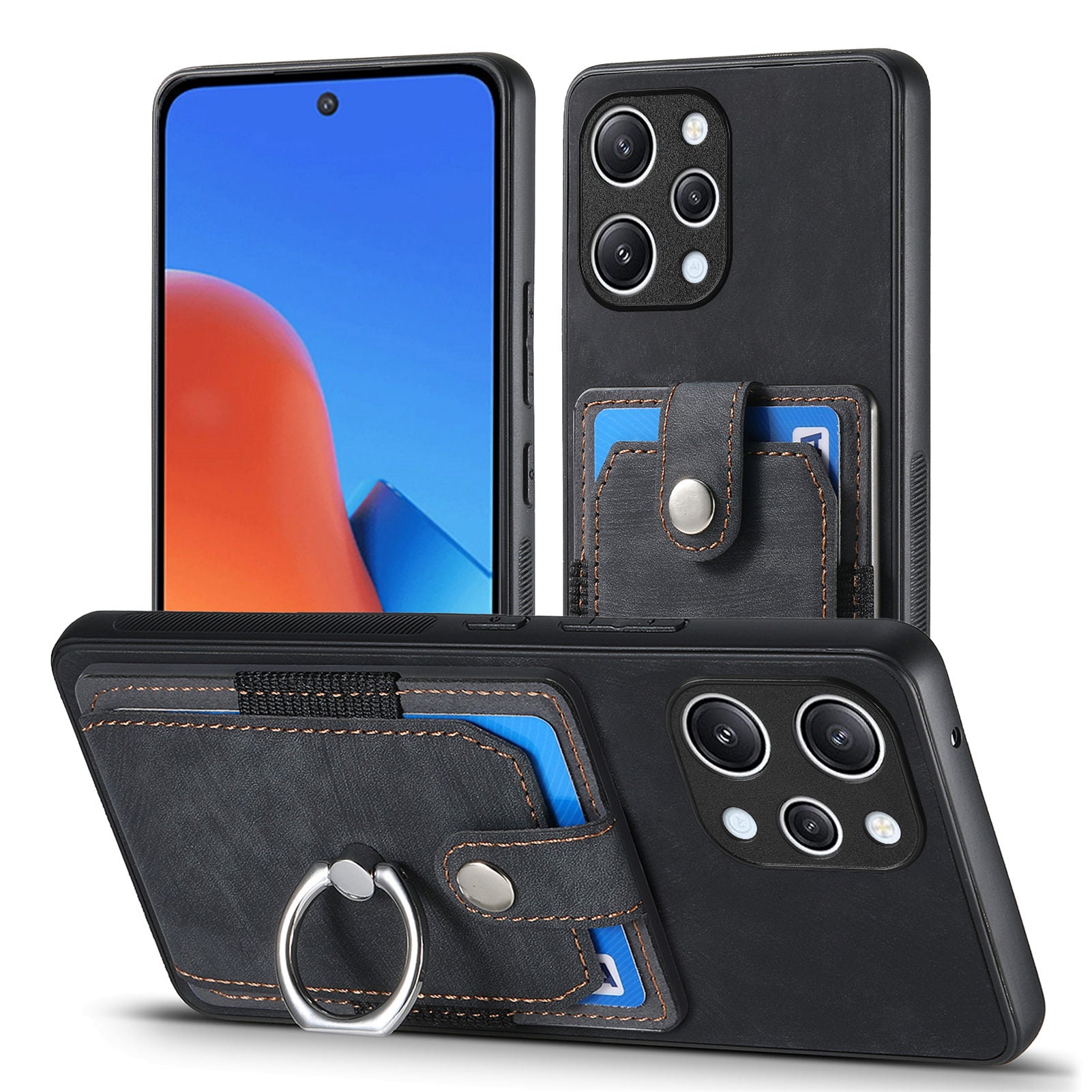 D2 For Xiaomi Redmi 12 4G / Redmi 12 5G (Global) / Poco M6 Pro 5G Case Ring Holder Kickstand TPU Phone Shell