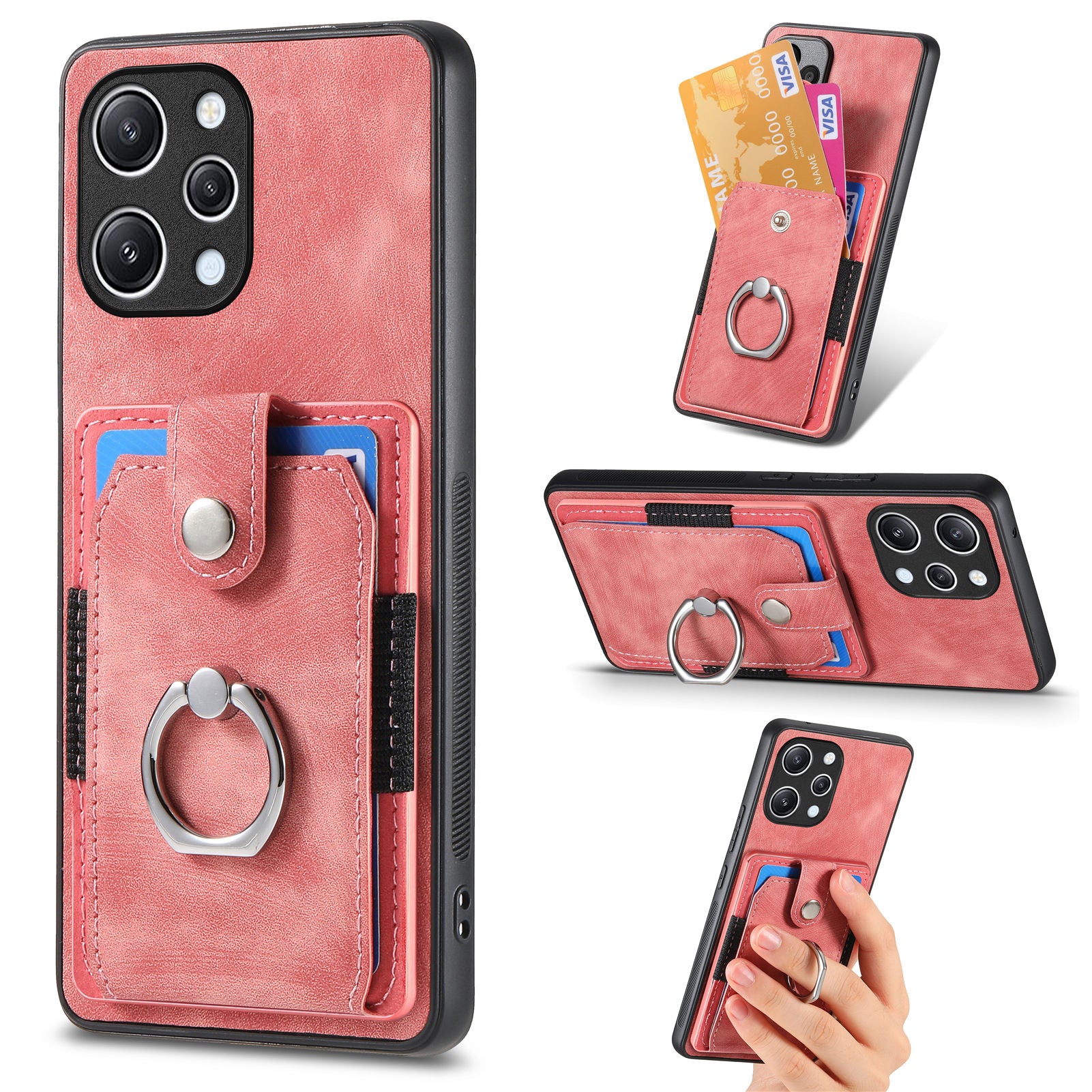 D2 For Xiaomi Redmi 12 4G / Redmi 12 5G (Global) / Poco M6 Pro 5G Case Ring Holder Kickstand TPU Phone Shell