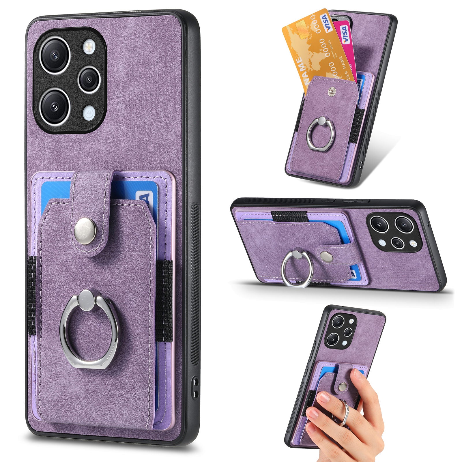 D2 For Xiaomi Redmi 12 4G / Redmi 12 5G (Global) / Poco M6 Pro 5G Case Ring Holder Kickstand TPU Phone Shell