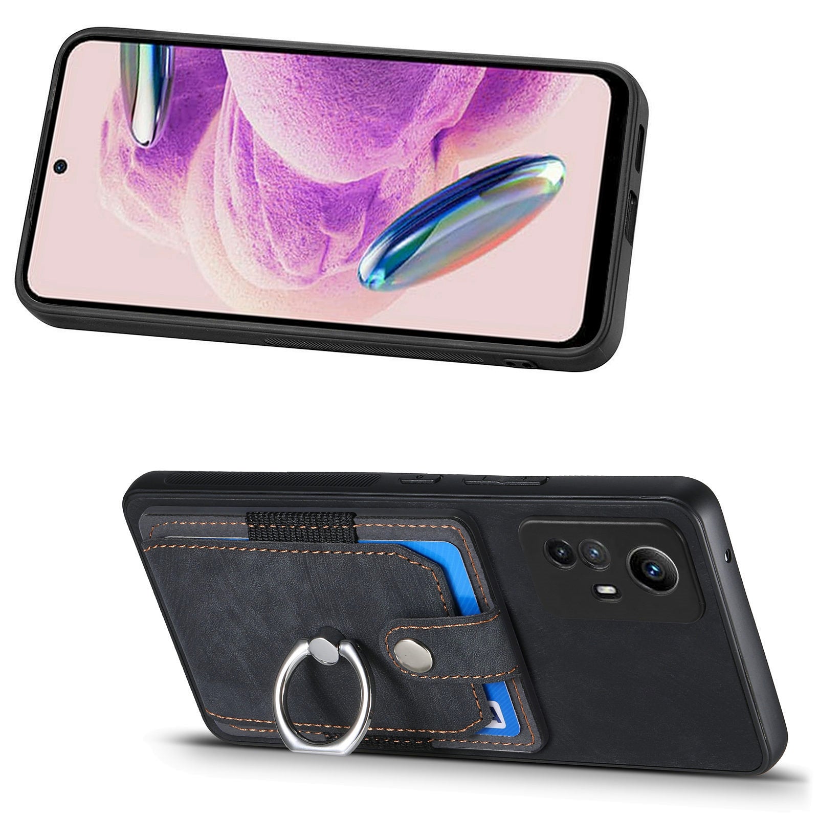 D2 For Xiaomi Redmi 12 4G Cover Ring Phone Case Kickstand Holder TPU Phone Shell