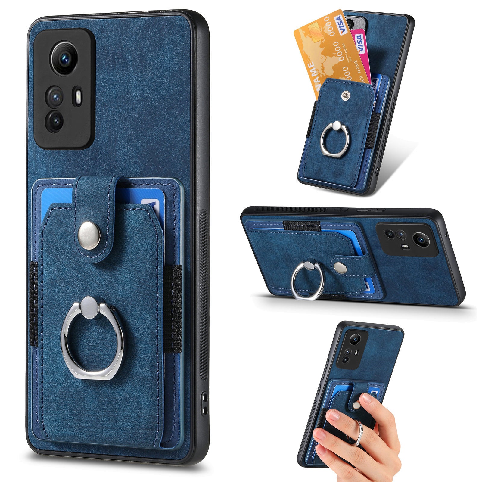 D2 For Xiaomi Redmi 12 4G Cover Ring Phone Case Kickstand Holder TPU Phone Shell