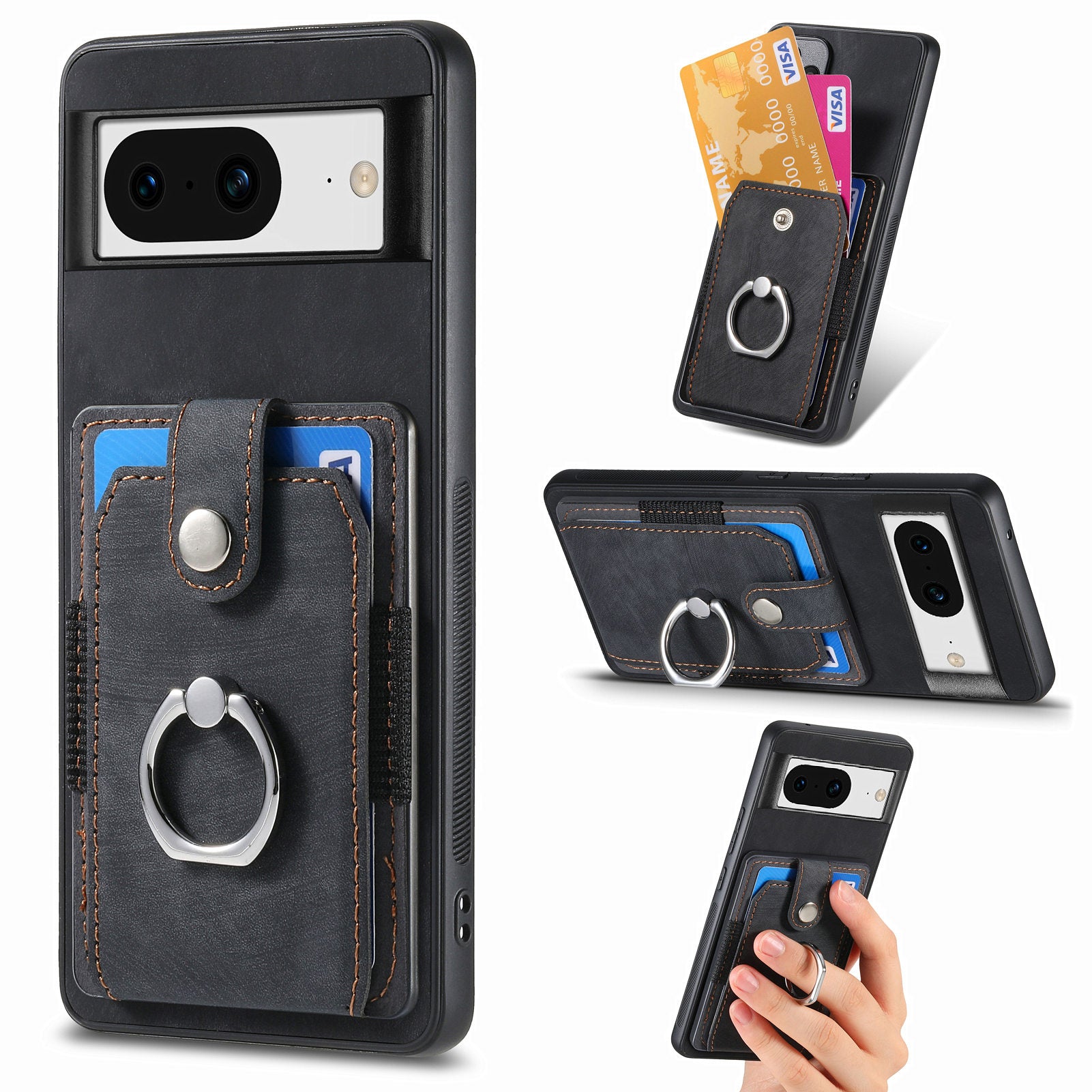 D2 For Google Pixel 8 Phone Case Ring Holder Kickstand TPU+PU Leather Phone Shell
