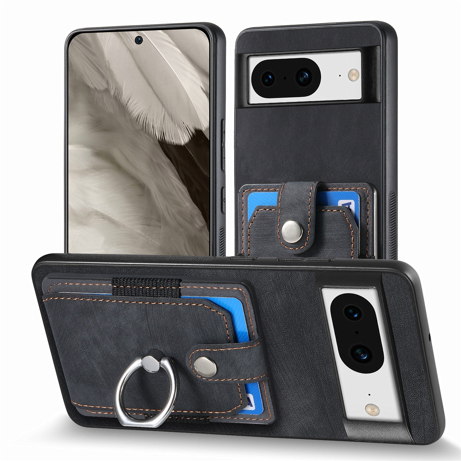 D2 For Google Pixel 8 Phone Case Ring Holder Kickstand TPU+PU Leather Phone Shell