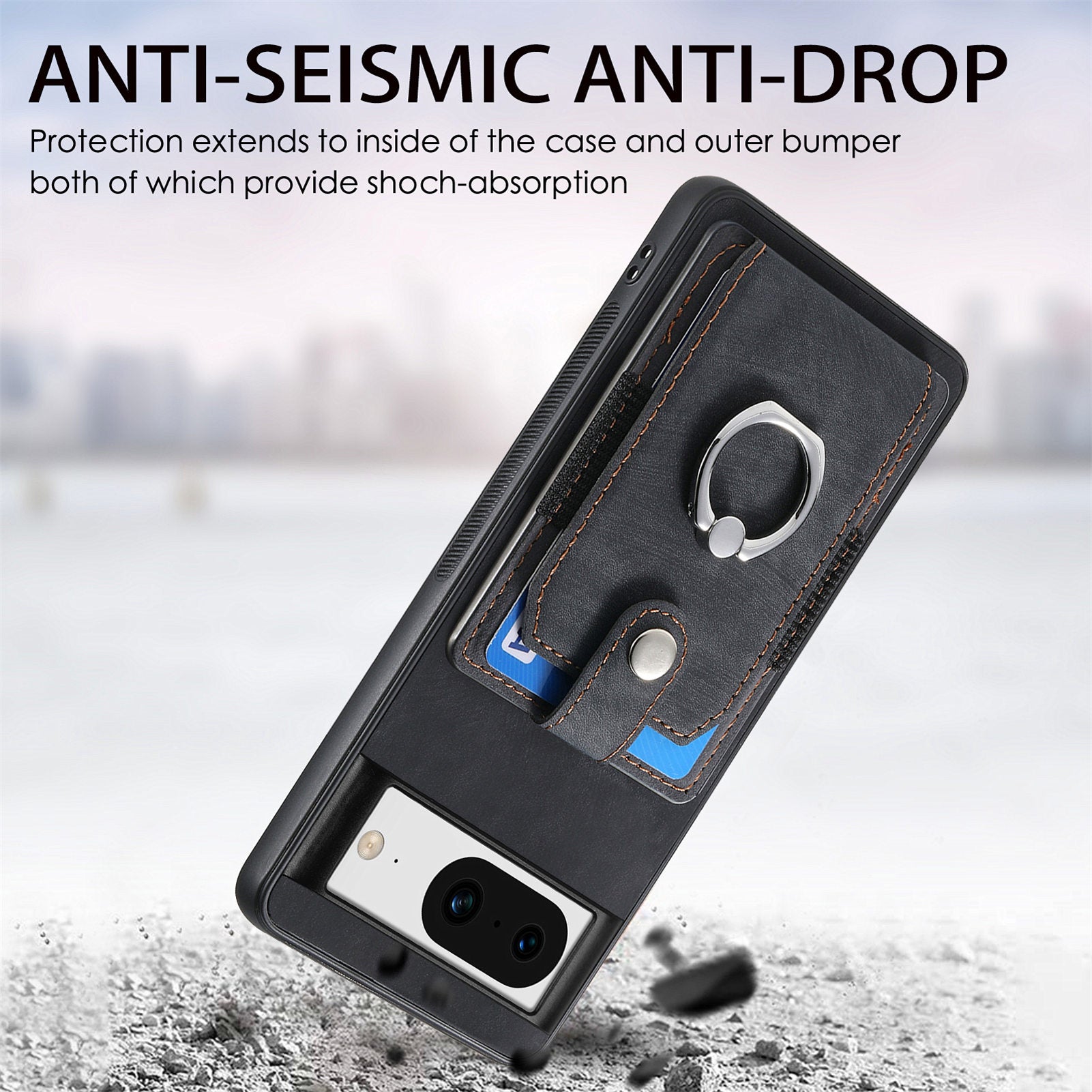D2 For Google Pixel 8 Phone Case Ring Holder Kickstand TPU+PU Leather Phone Shell