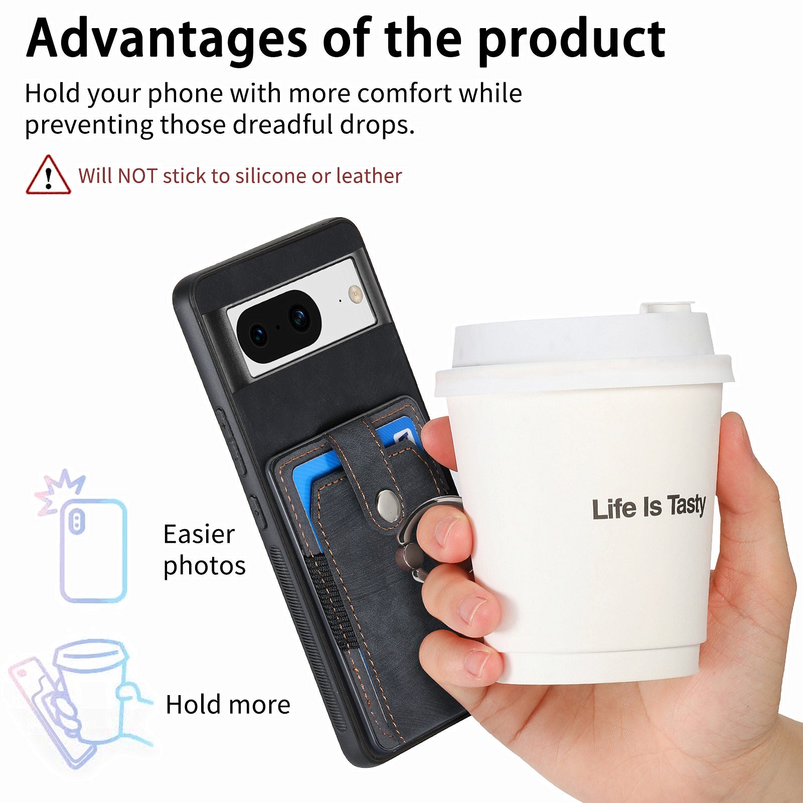 D2 For Google Pixel 8 Phone Case Ring Holder Kickstand TPU+PU Leather Phone Shell