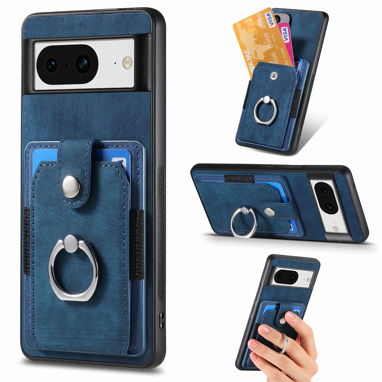 D2 For Google Pixel 8 Phone Case Ring Holder Kickstand TPU+PU Leather Phone Shell