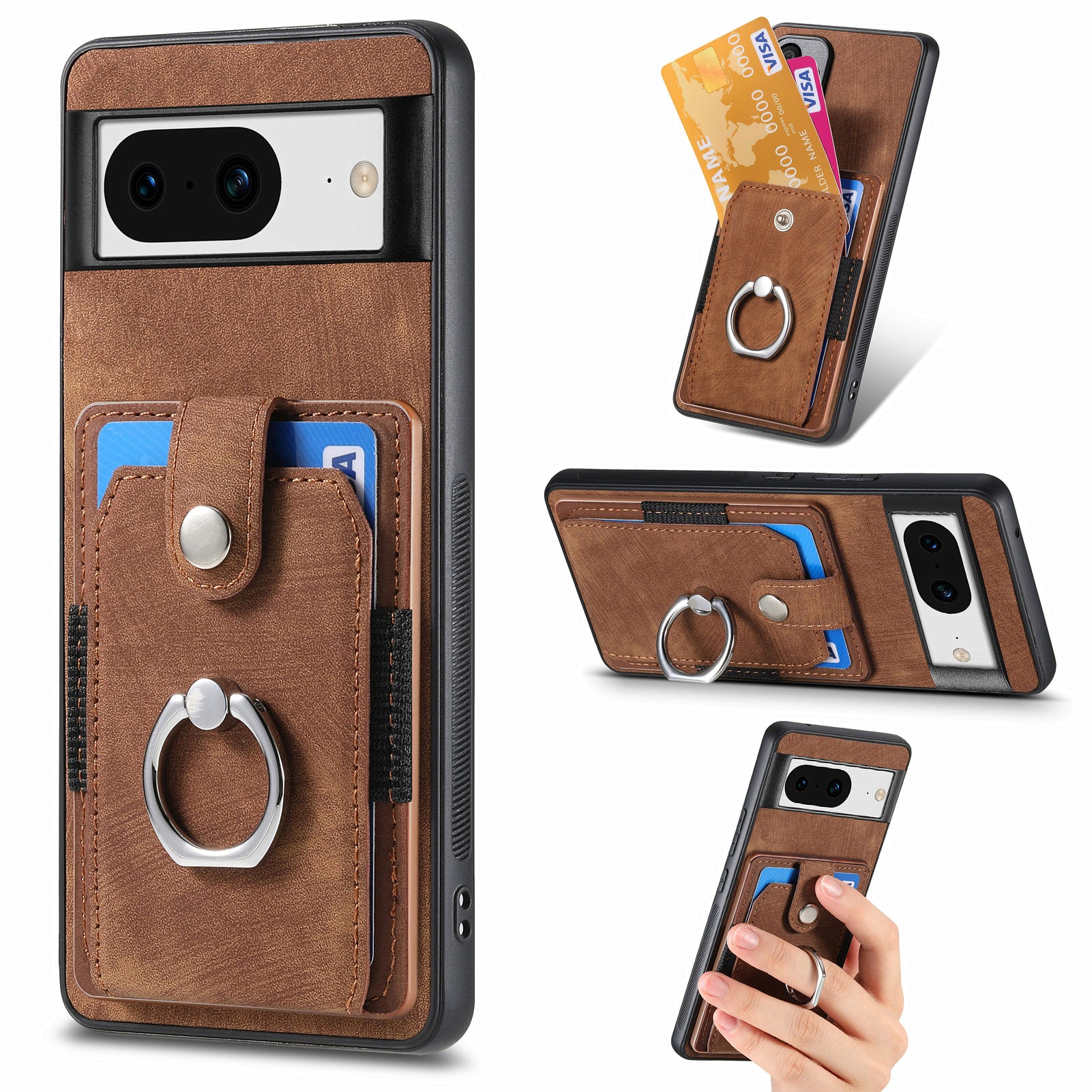 D2 For Google Pixel 8 Phone Case Ring Holder Kickstand TPU+PU Leather Phone Shell