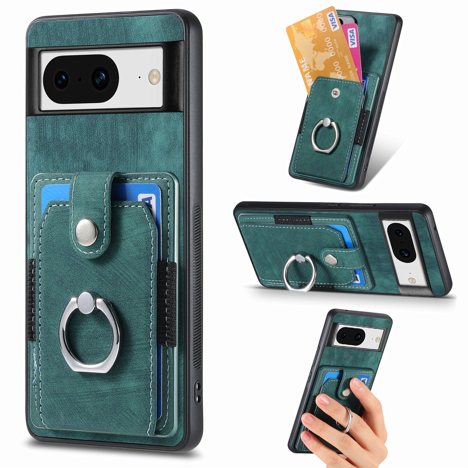 D2 For Google Pixel 8 Phone Case Ring Holder Kickstand TPU+PU Leather Phone Shell