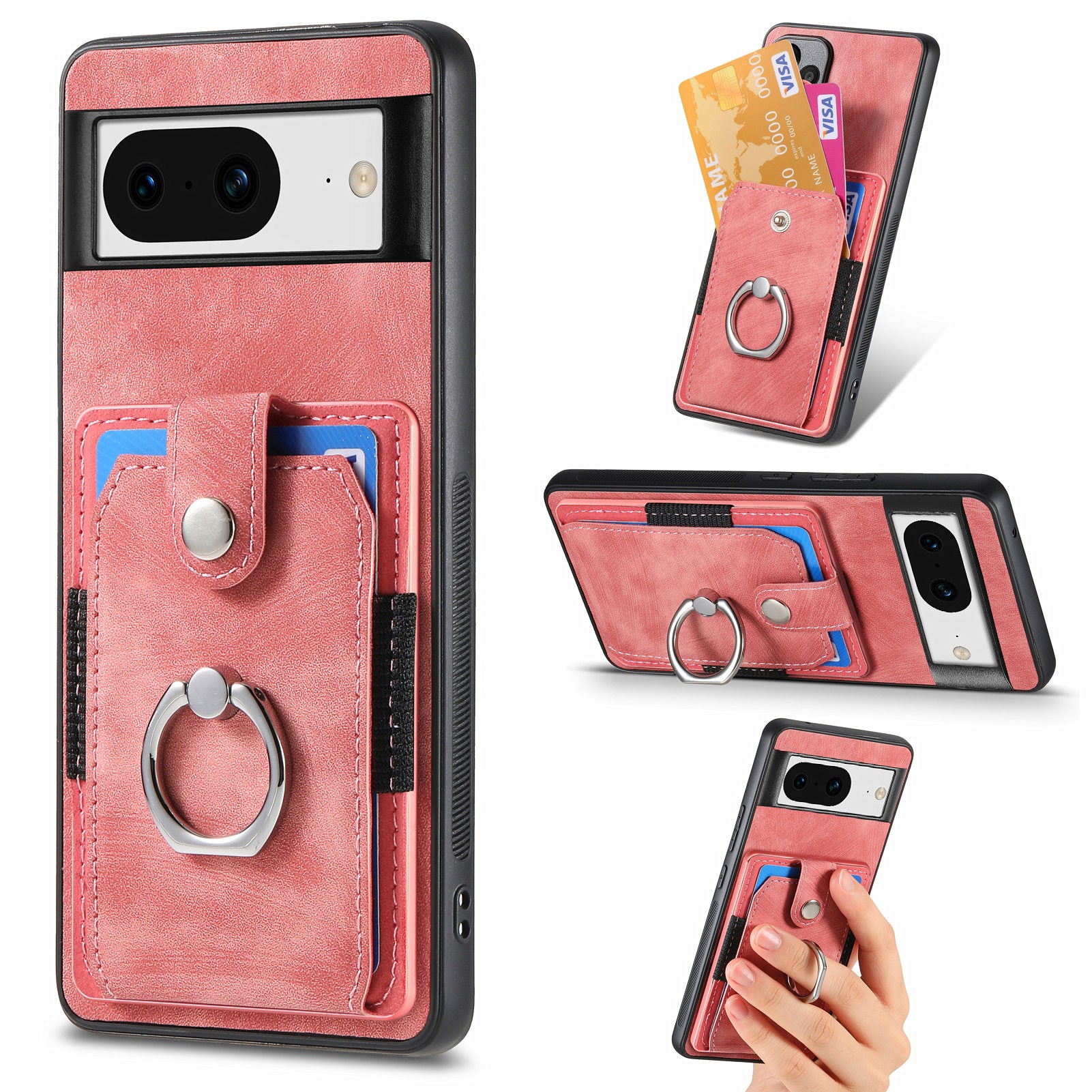 D2 For Google Pixel 8 Phone Case Ring Holder Kickstand TPU+PU Leather Phone Shell