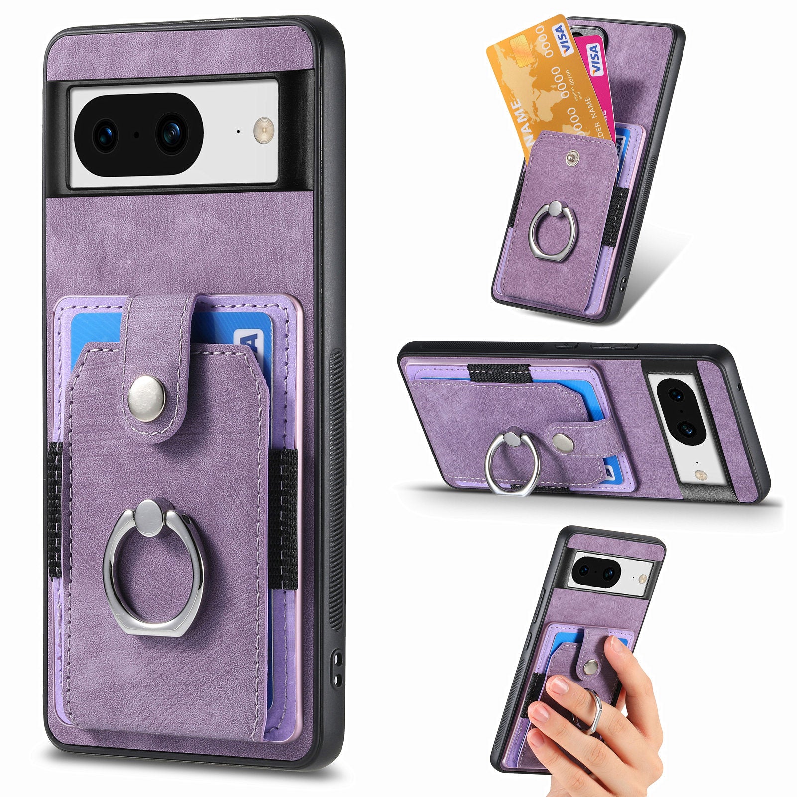 D2 For Google Pixel 8 Phone Case Ring Holder Kickstand TPU+PU Leather Phone Shell