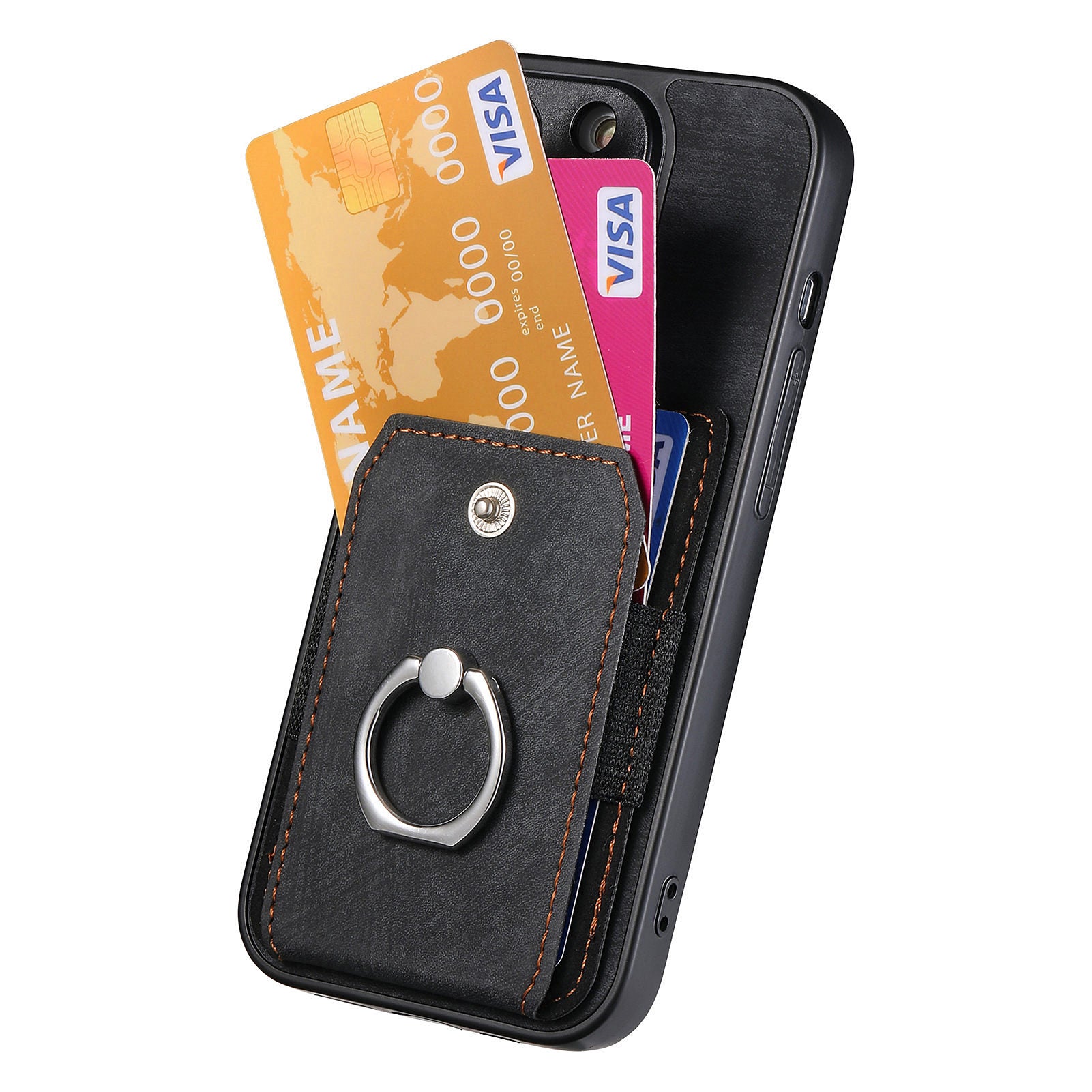 D2 For iPhone 13 6.1 inch Case Retro Rotation Ring Kickstand Leather Phone Back Cover
