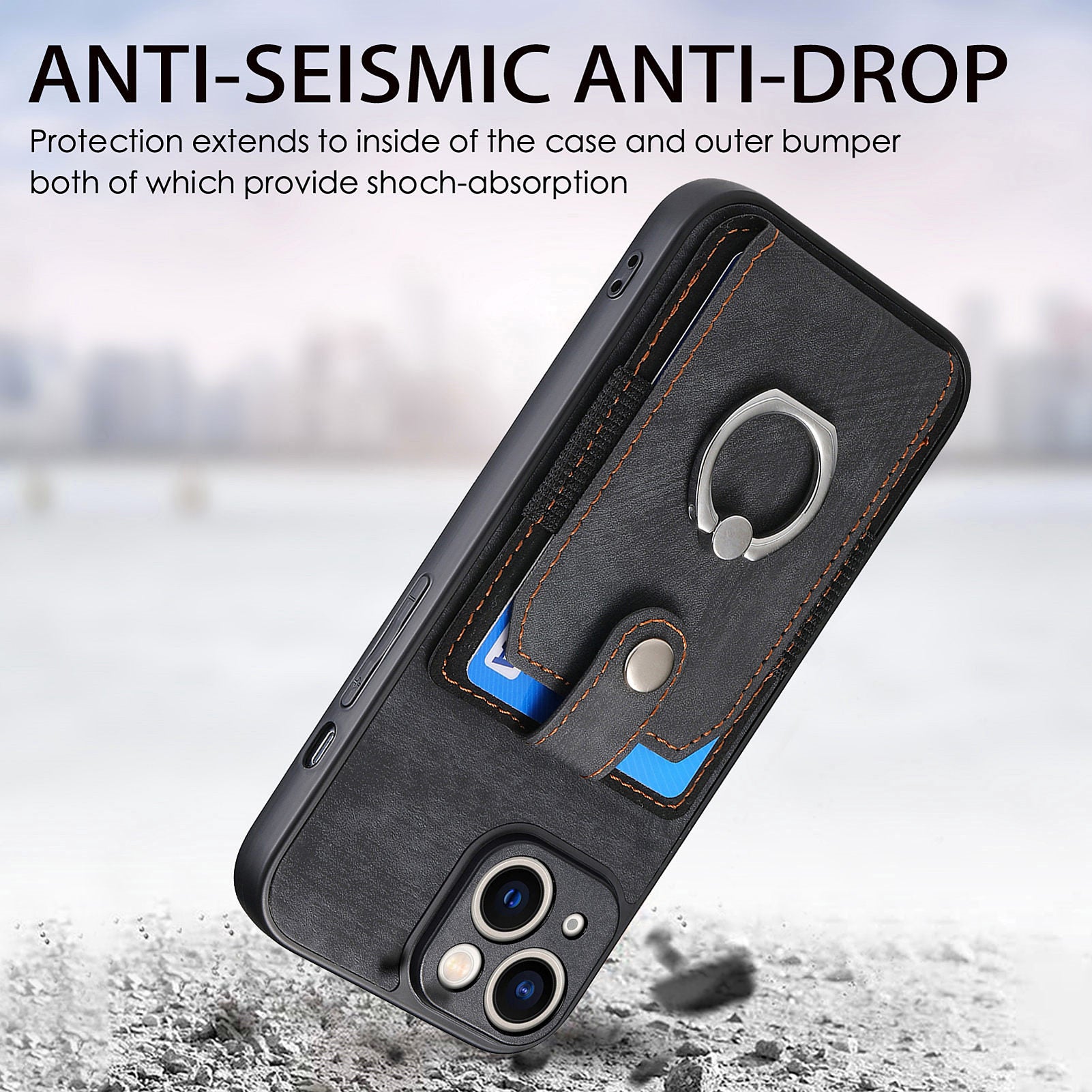 D2 For iPhone 13 6.1 inch Case Retro Rotation Ring Kickstand Leather Phone Back Cover