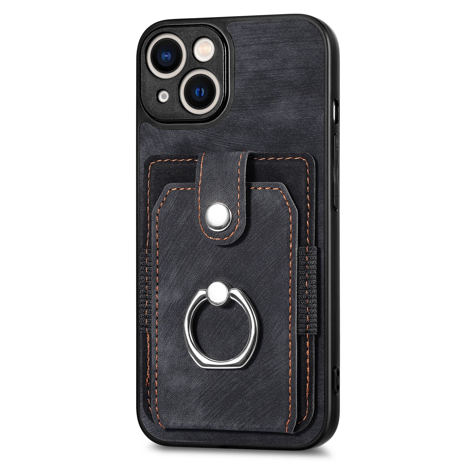 D2 Phone Case for iPhone 14 Ring Holder Kickstand TPU+PU Leather Phone Shell