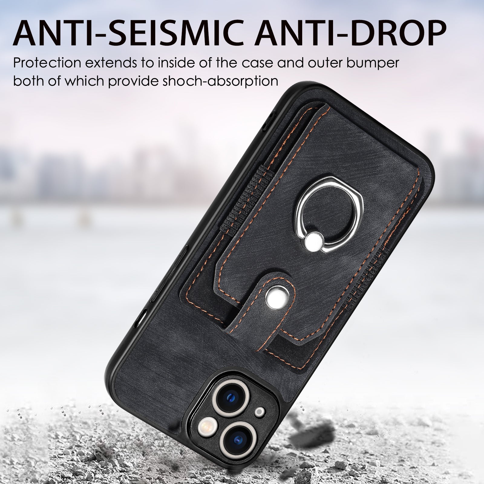 D2 Phone Case for iPhone 14 Ring Holder Kickstand TPU+PU Leather Phone Shell