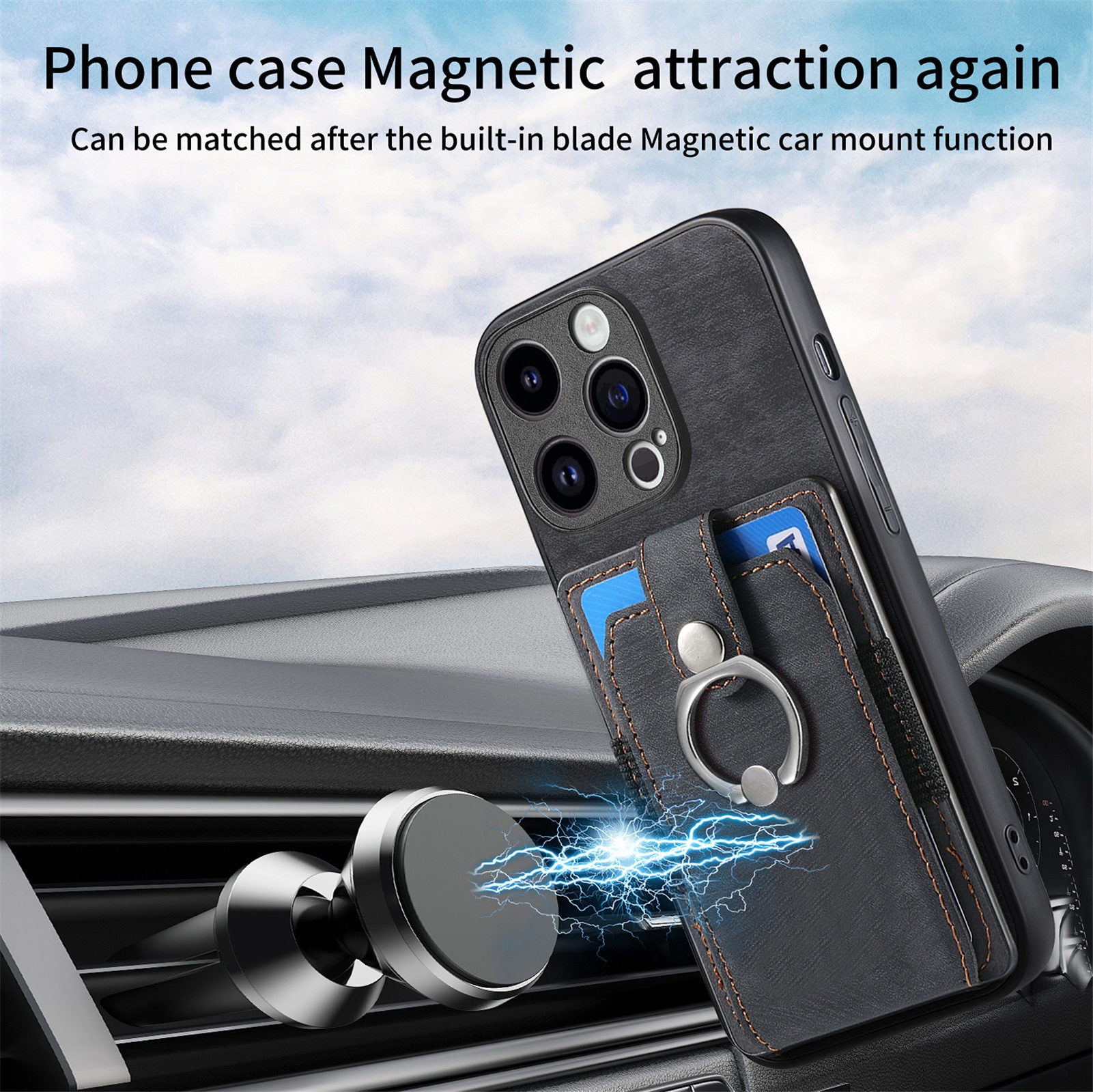 D2 Phone Case for iPhone 15 Pro Max Ring Kickstand TPU+PU Leather Protective Shell