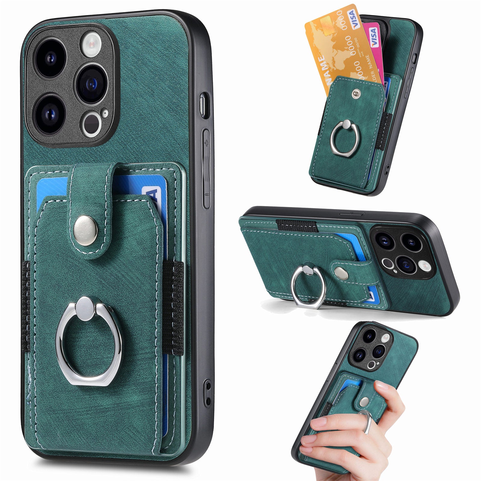D2 Phone Case for iPhone 15 Pro Max Ring Kickstand TPU+PU Leather Protective Shell