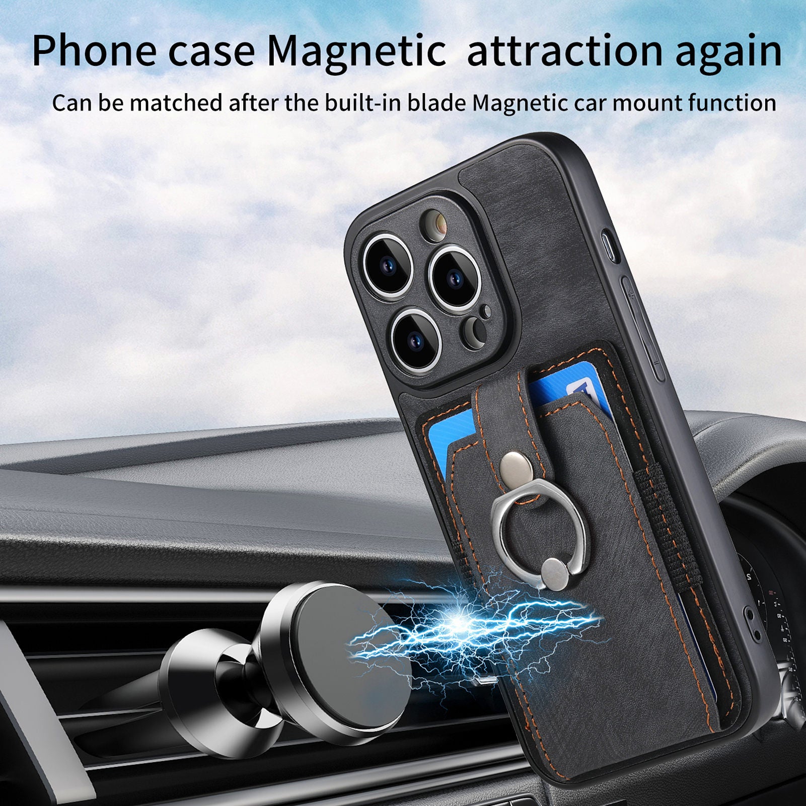 D2 For iPhone 13 Pro Case Ring Holder Kickstand TPU+PU Leather Phone Shell