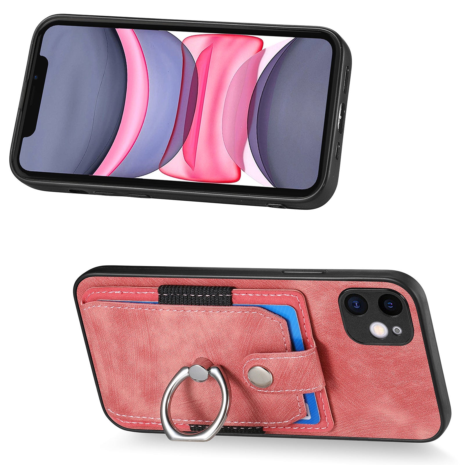 D2 For iPhone 11 Kickstand Case Shockproof TPU+PU Leather Phone Case