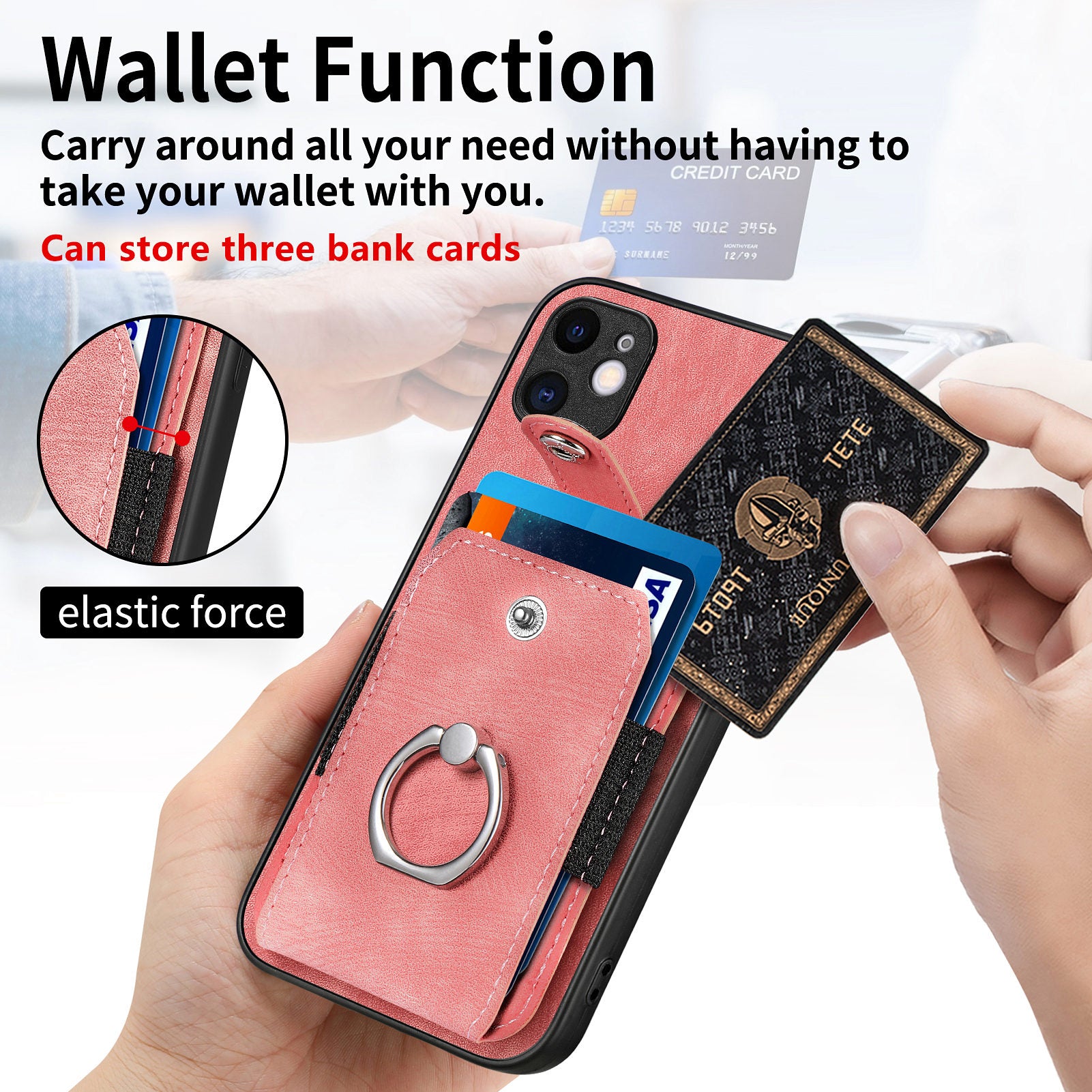 D2 For iPhone 11 Kickstand Case Shockproof TPU+PU Leather Phone Case