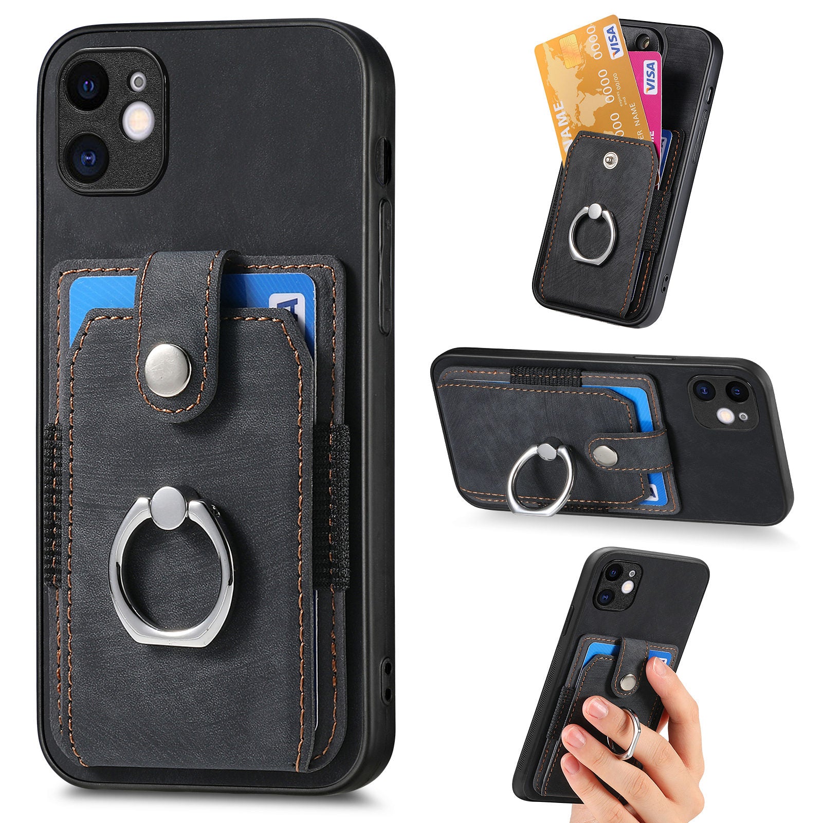 D2 For iPhone 11 Kickstand Case Shockproof TPU+PU Leather Phone Case